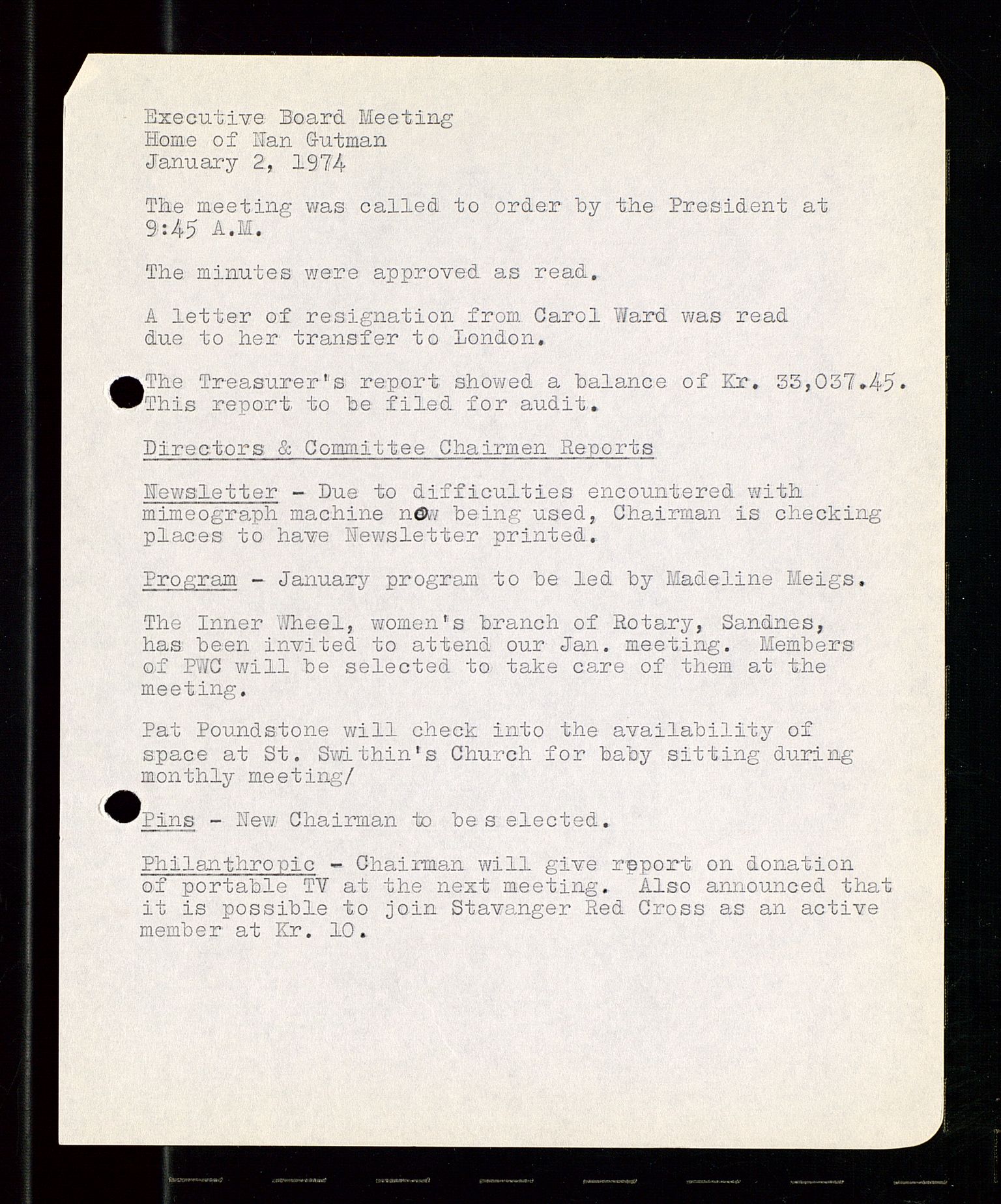 PA 1547 - Petroleum Wives Club, SAST/A-101974/A/Aa/L0001: Board and General Meeting, 1970-1983