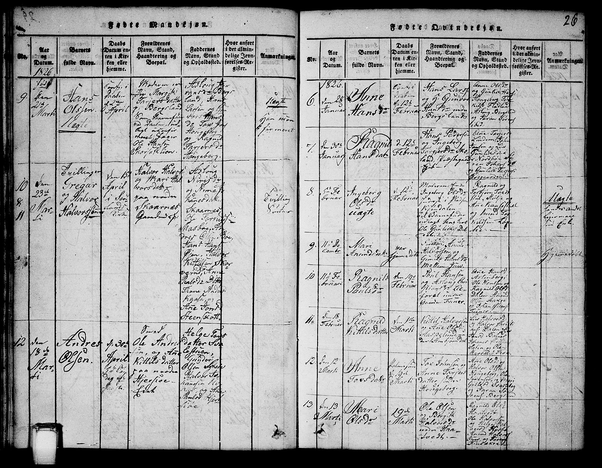 Hjartdal kirkebøker, AV/SAKO-A-270/G/Ga/L0001: Parish register (copy) no. I 1, 1815-1842, p. 26