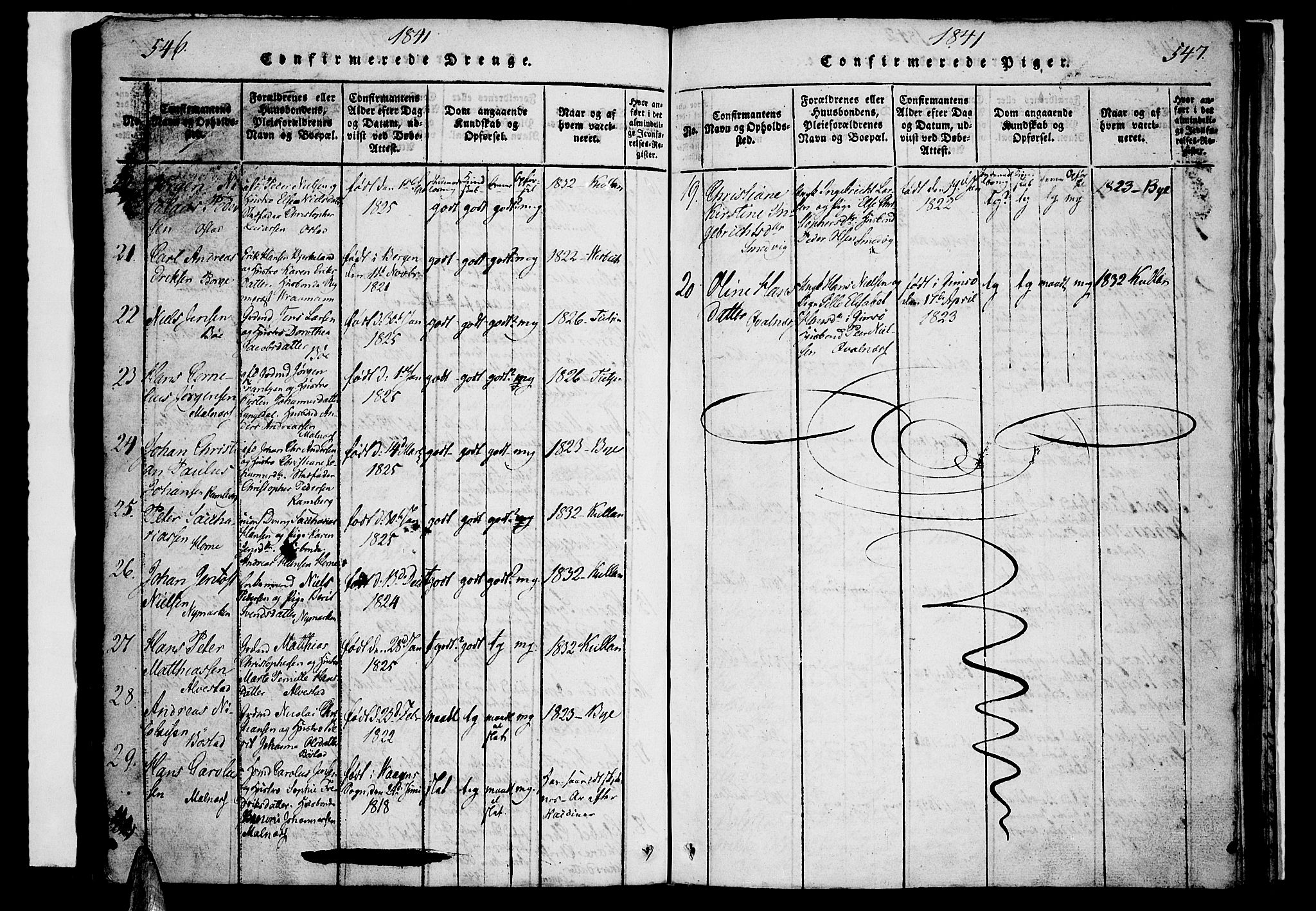 Ministerialprotokoller, klokkerbøker og fødselsregistre - Nordland, AV/SAT-A-1459/880/L1130: Parish register (official) no. 880A04, 1821-1843, p. 546-547