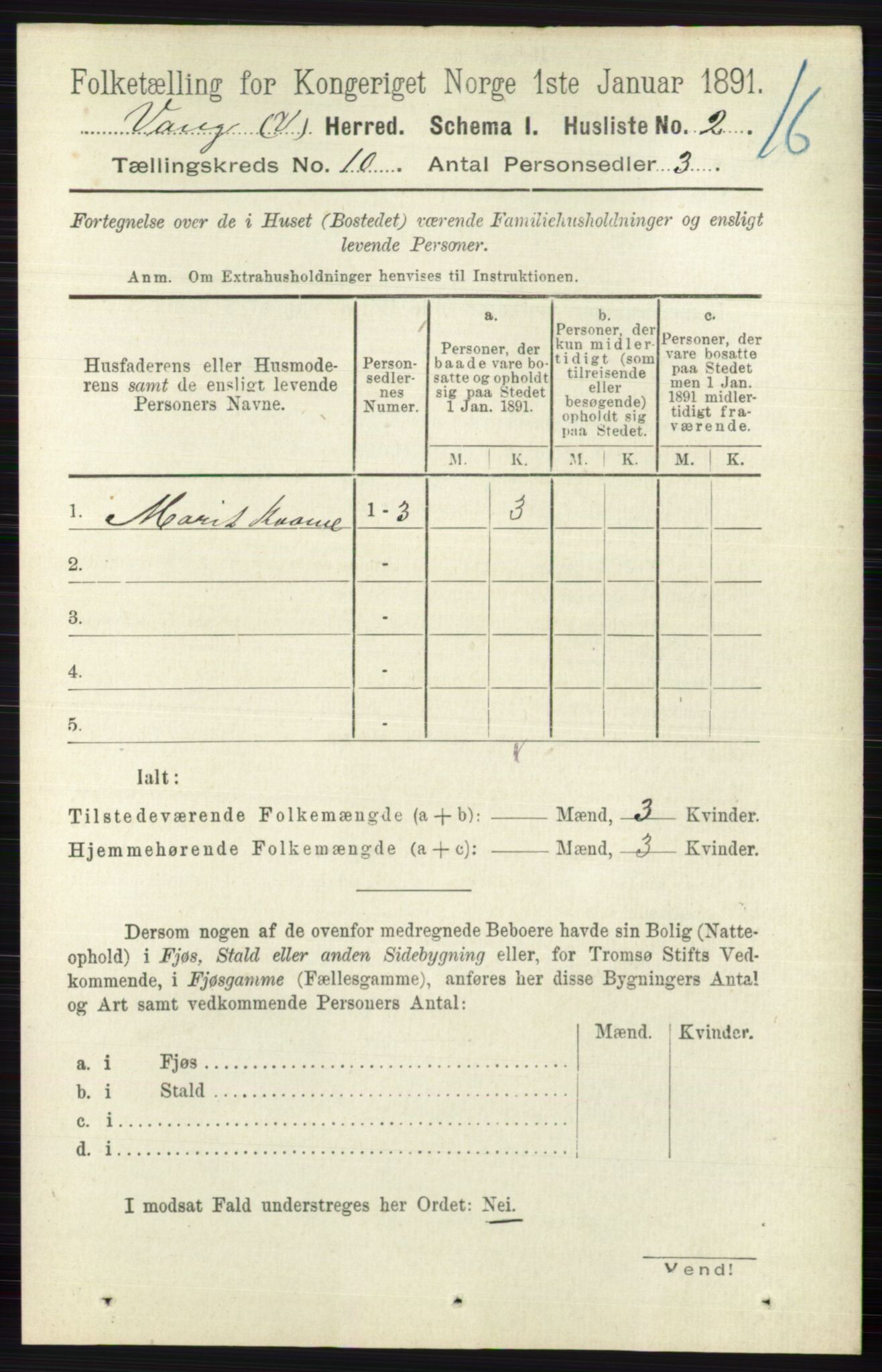 RA, 1891 census for 0545 Vang, 1891, p. 2147