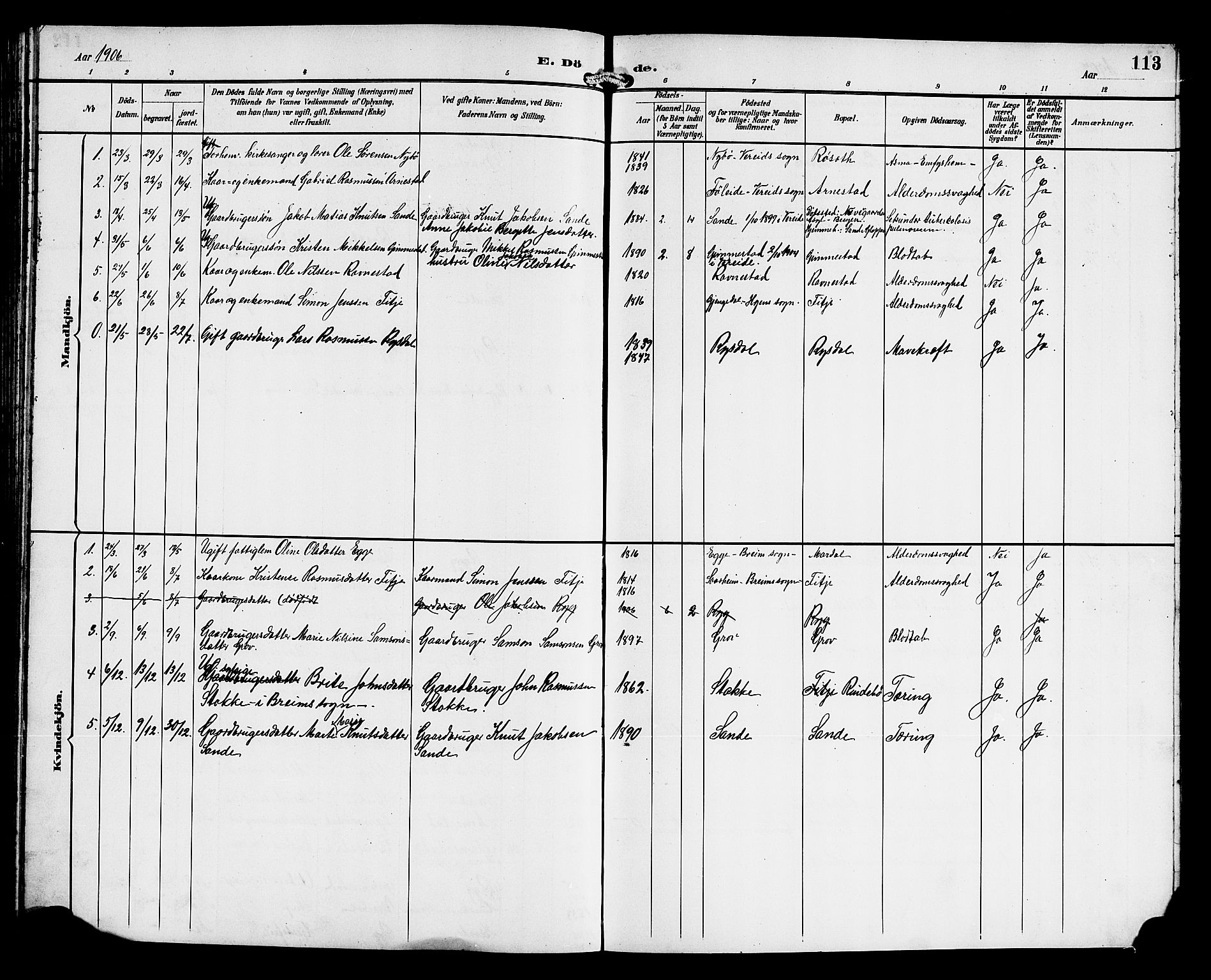 Gloppen sokneprestembete, SAB/A-80101/H/Hab/Habd/L0001: Parish register (copy) no. D 1, 1892-1921, p. 113