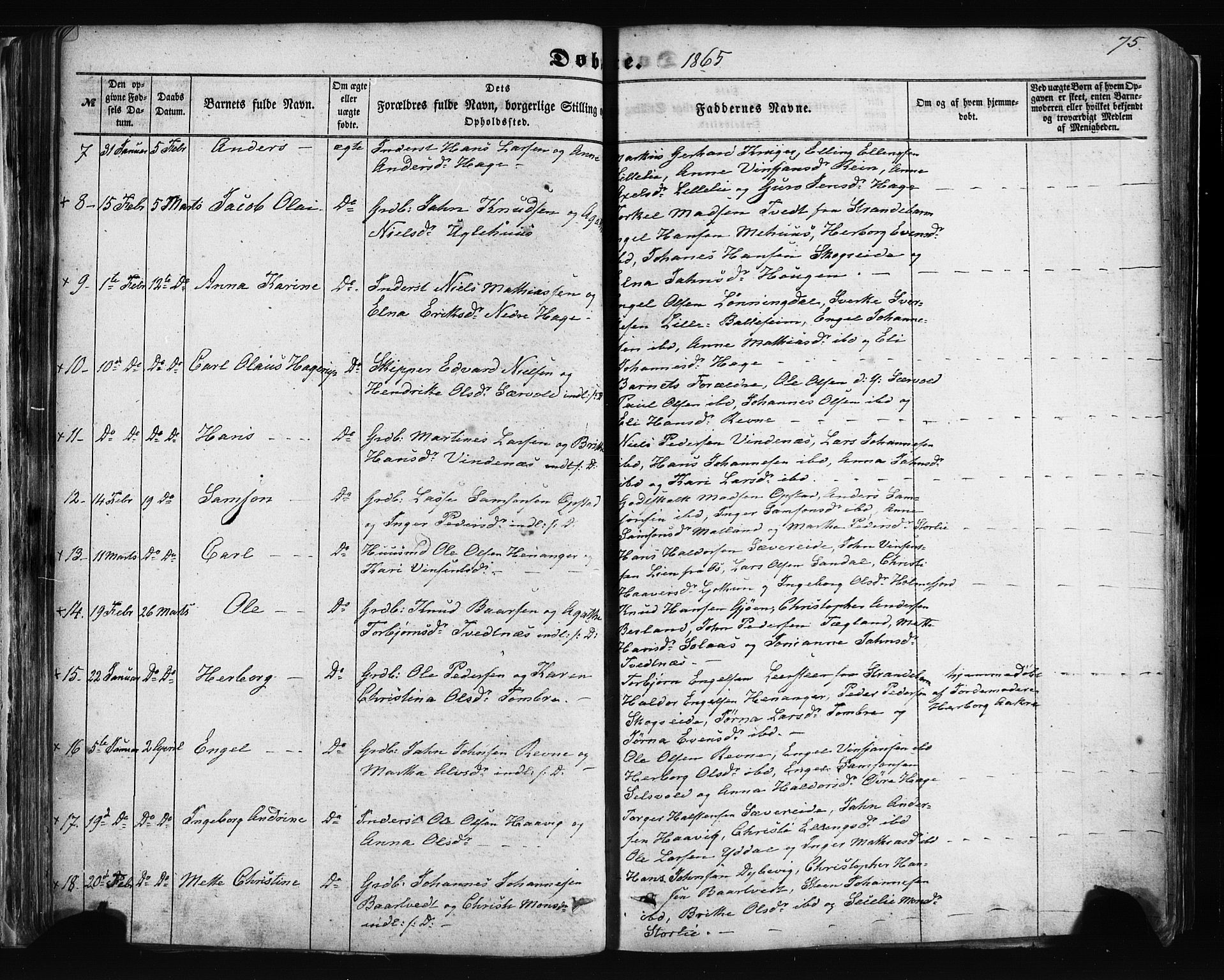 Fusa sokneprestembete, AV/SAB-A-75401/H/Haa: Parish register (official) no. A 1I, 1855-1879, p. 75