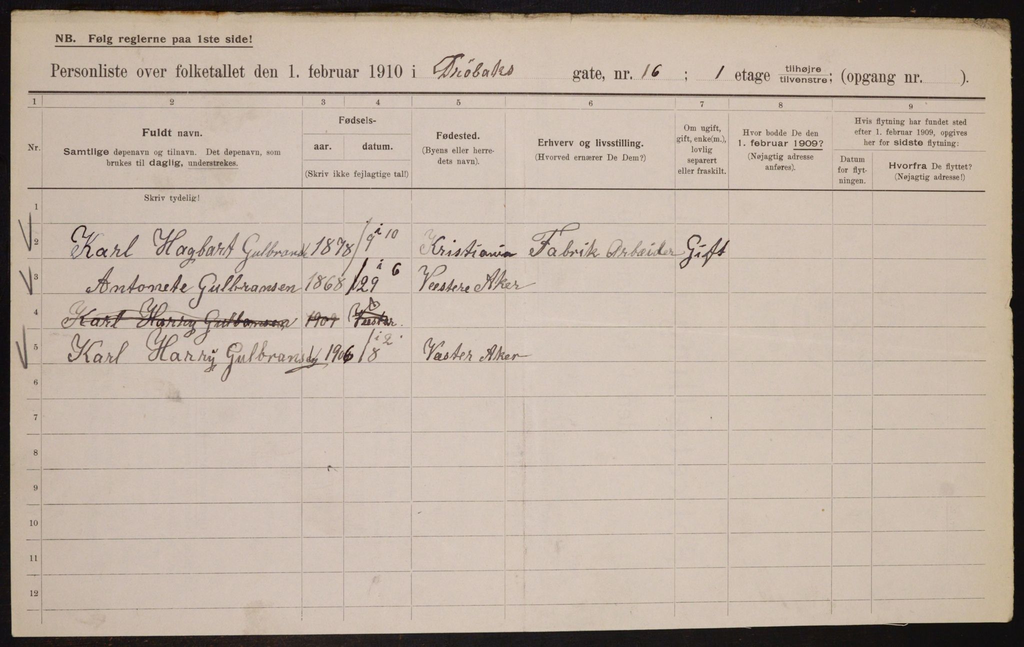 OBA, Municipal Census 1910 for Kristiania, 1910, p. 16539