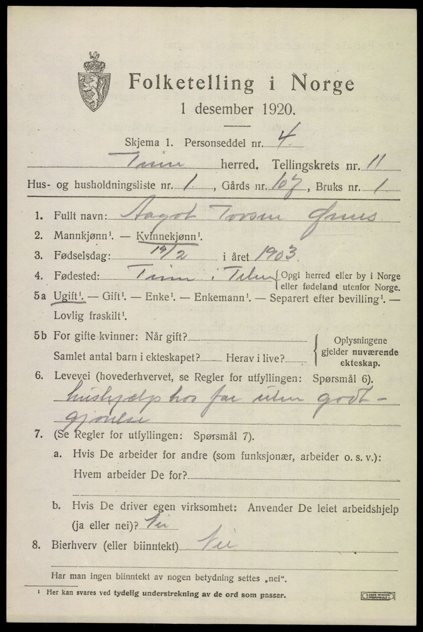 SAKO, 1920 census for Tinn, 1920, p. 6954