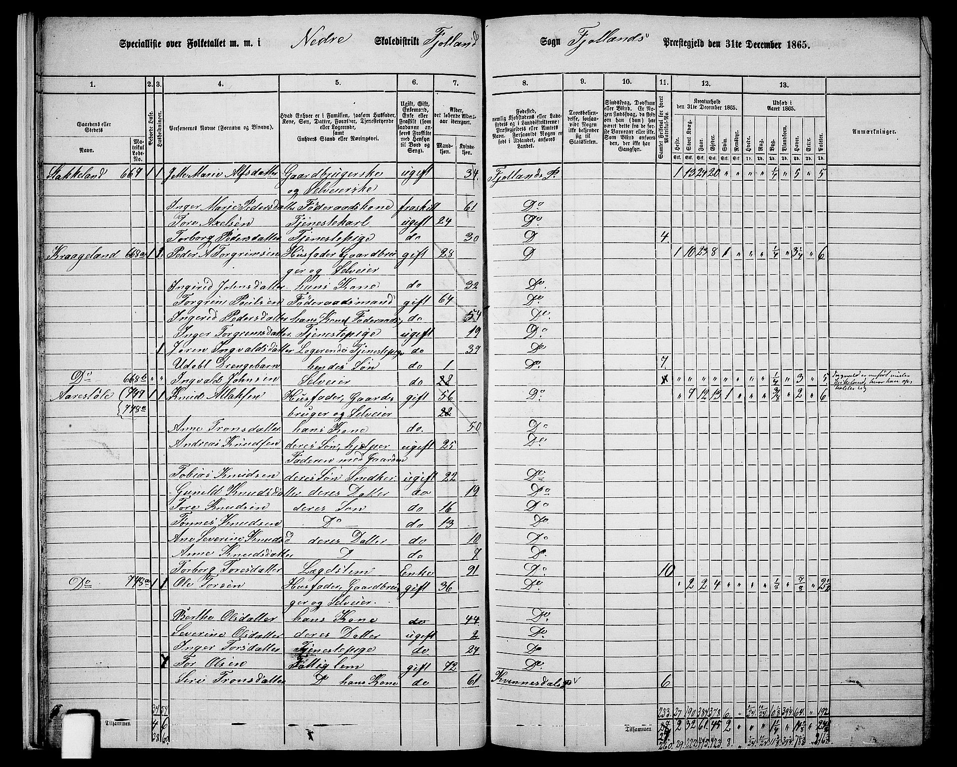 RA, 1865 census for Fjotland, 1865, p. 19