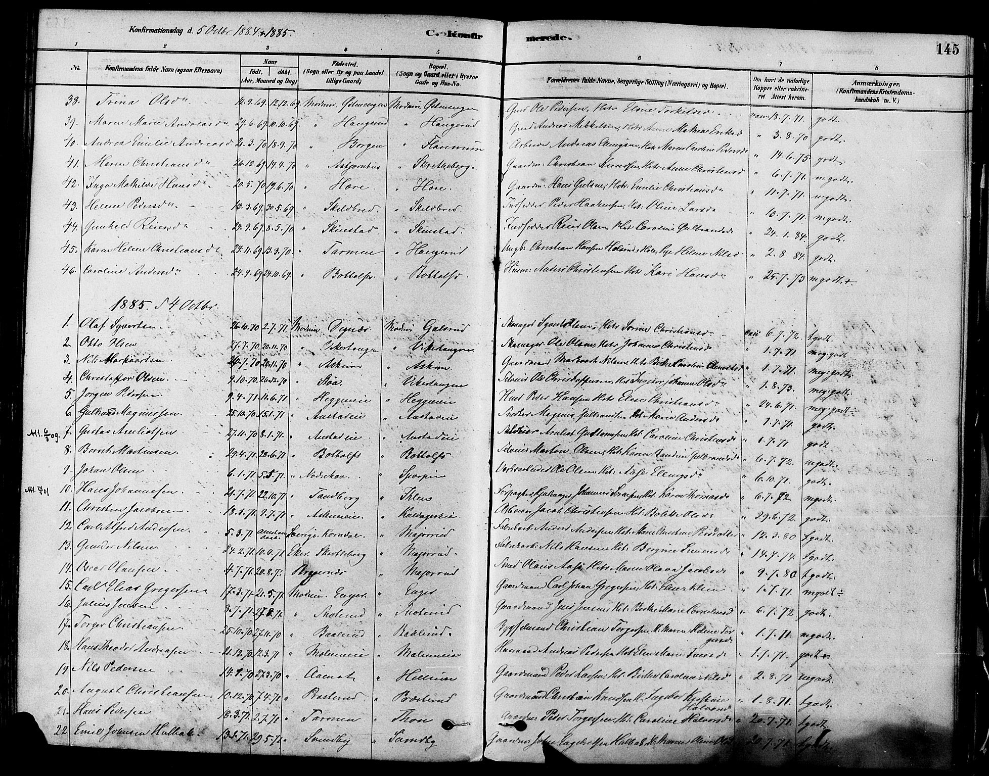 Modum kirkebøker, SAKO/A-234/F/Fa/L0011: Parish register (official) no. 11, 1877-1889, p. 145