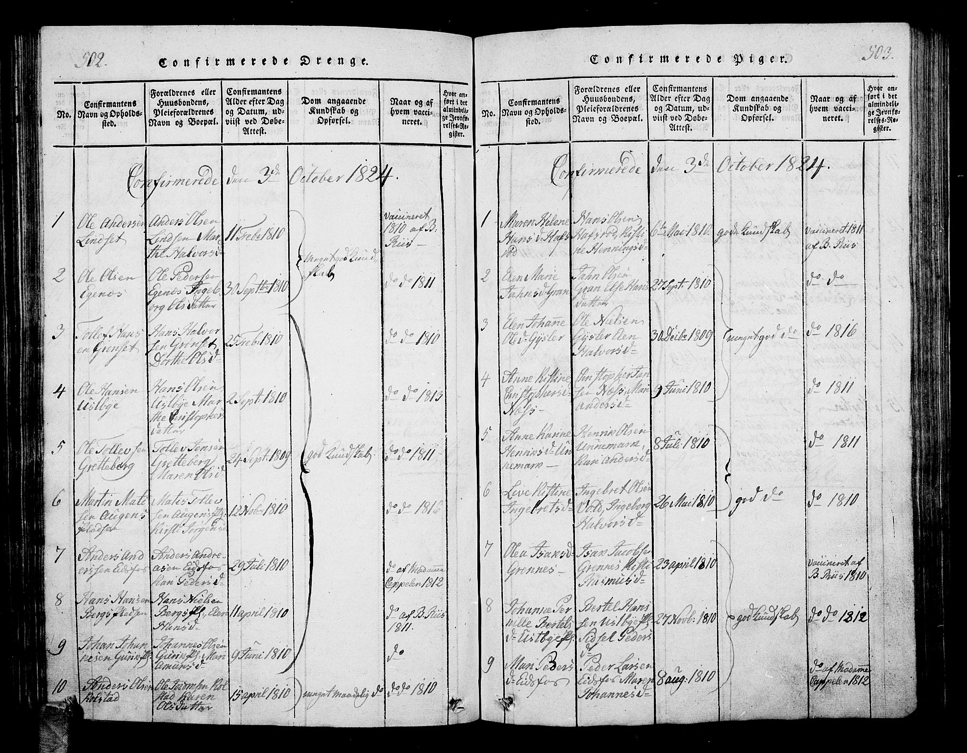 Hof kirkebøker, AV/SAKO-A-64/G/Ga/L0001: Parish register (copy) no. I 1, 1814-1844, p. 502-503