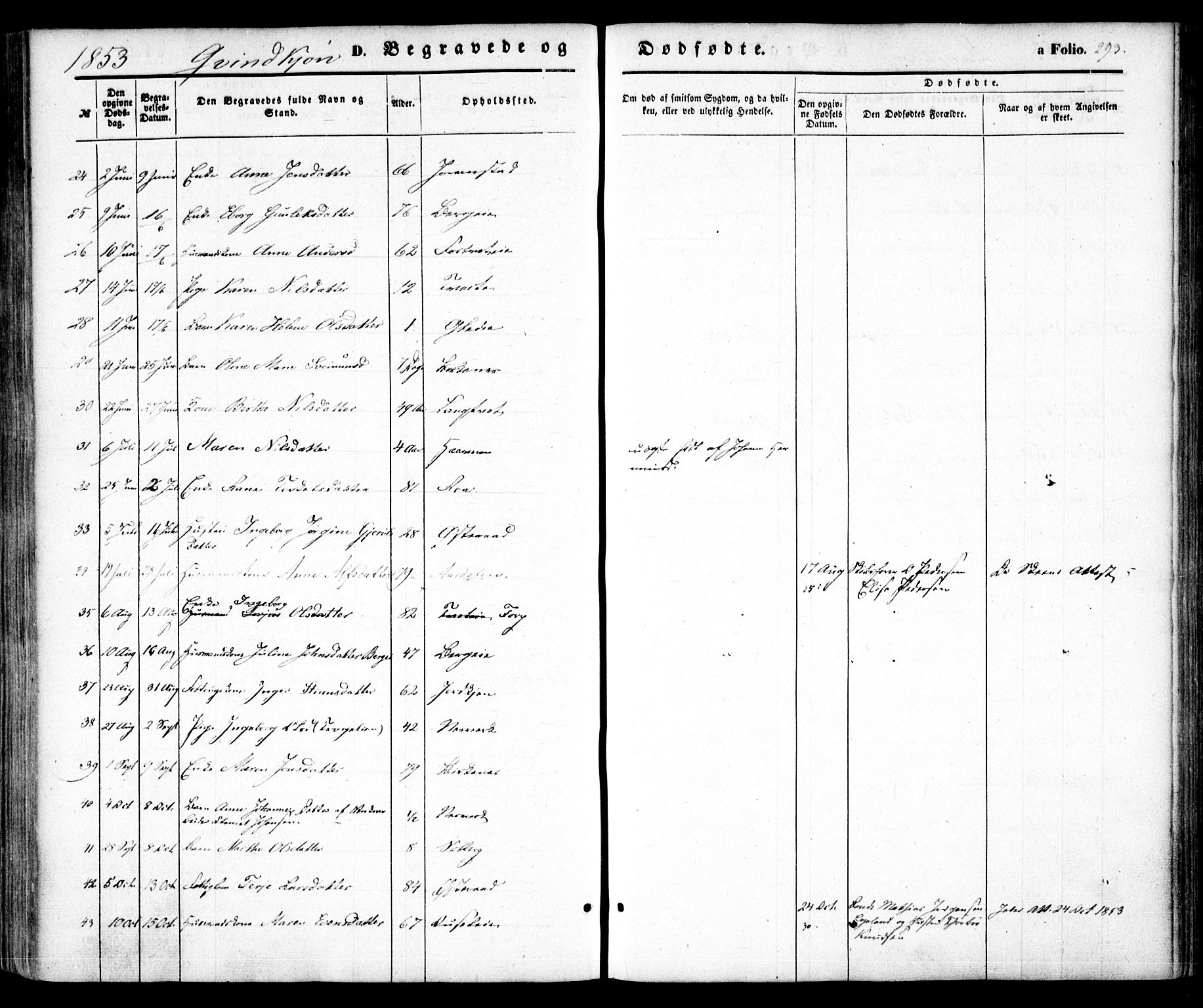 Holt sokneprestkontor, AV/SAK-1111-0021/F/Fa/L0008: Parish register (official) no. A 8, 1849-1860, p. 293