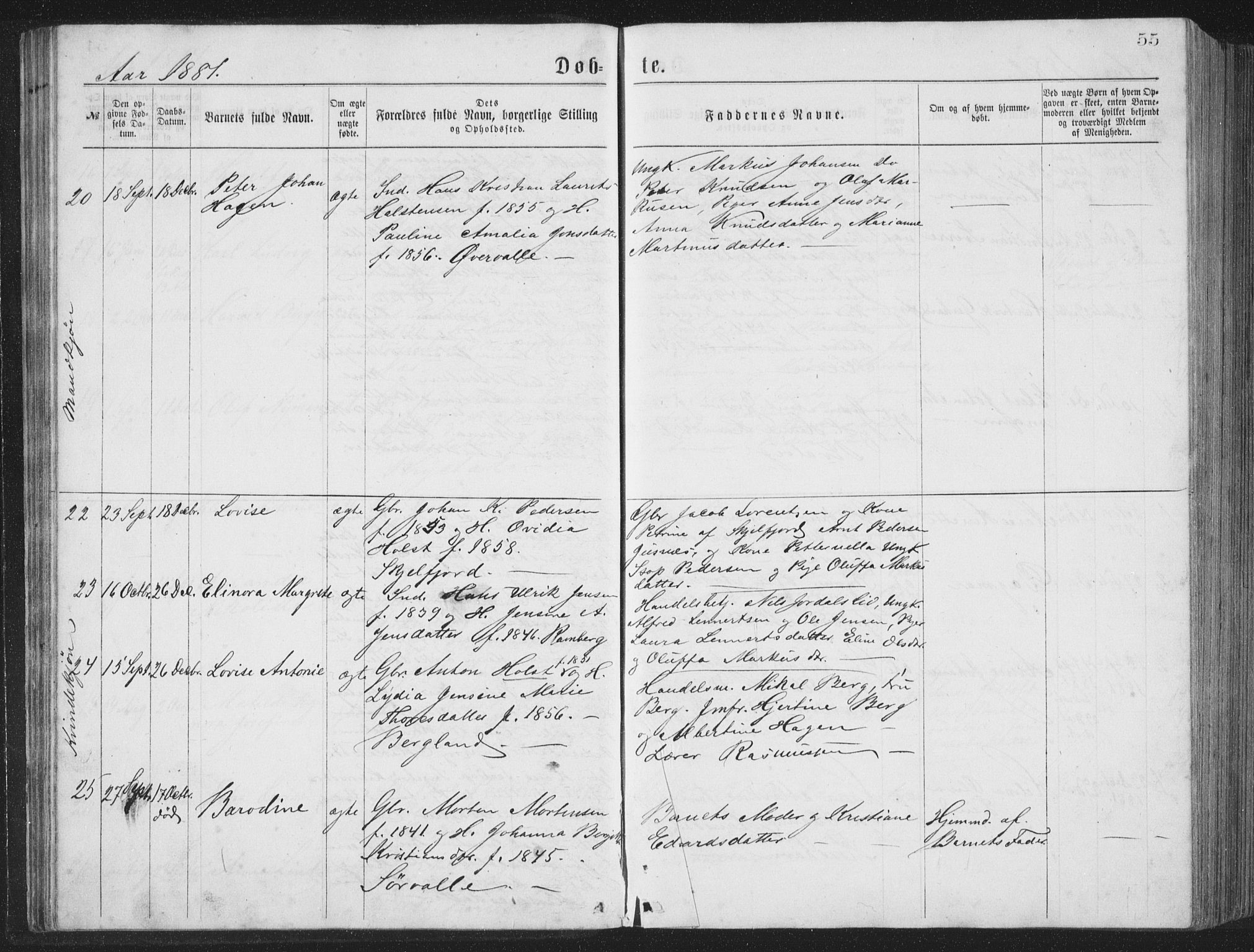 Ministerialprotokoller, klokkerbøker og fødselsregistre - Nordland, AV/SAT-A-1459/885/L1213: Parish register (copy) no. 885C02, 1874-1892, p. 55