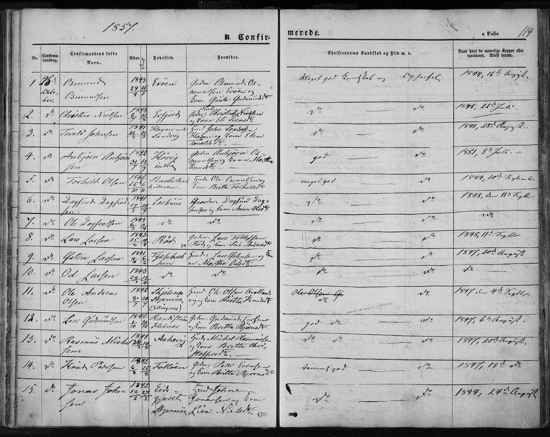 Jelsa sokneprestkontor, AV/SAST-A-101842/01/IV/L0007: Parish register (official) no. A 7, 1854-1866, p. 114