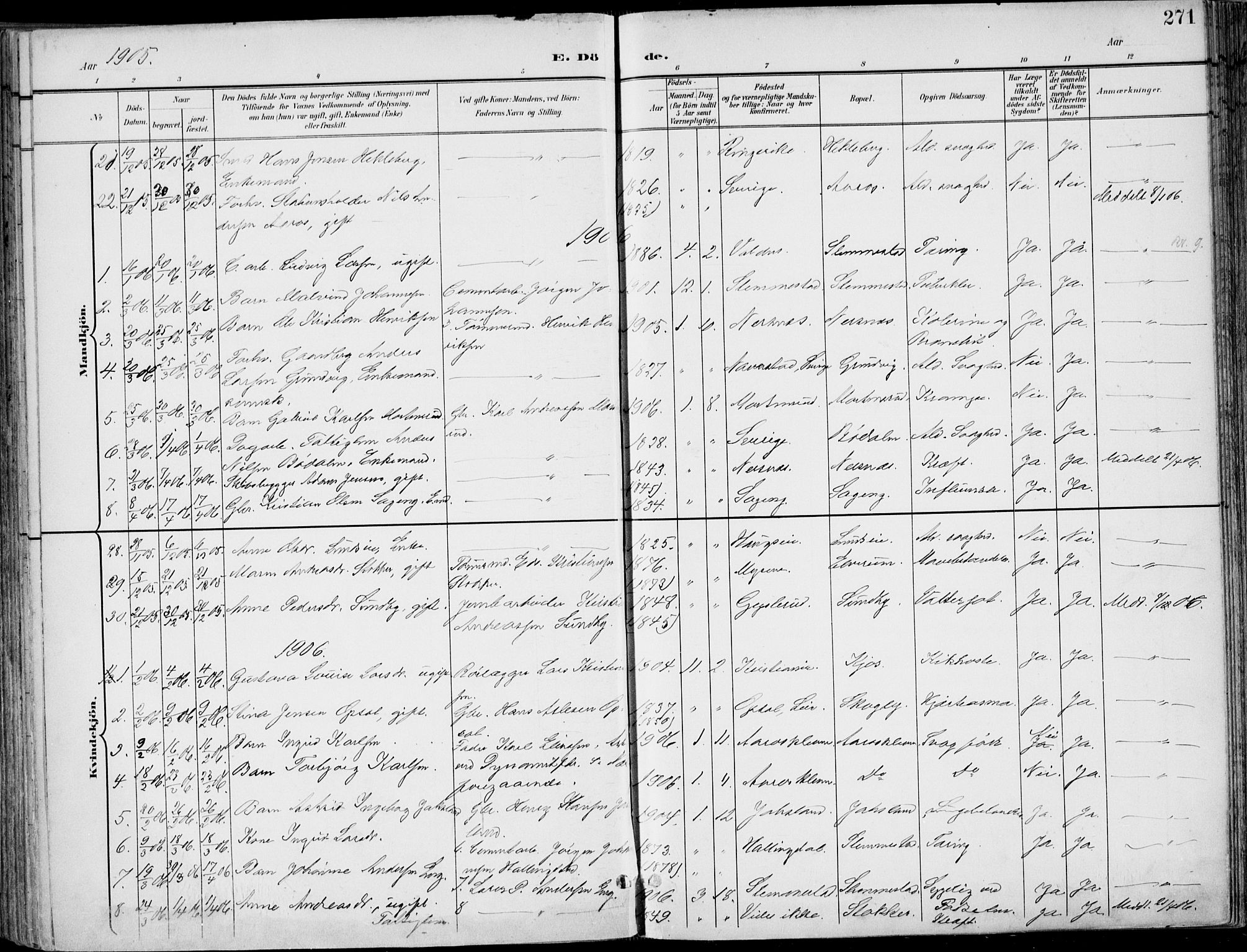 Røyken kirkebøker, AV/SAKO-A-241/F/Fa/L0009: Parish register (official) no. 9, 1898-1911, p. 271