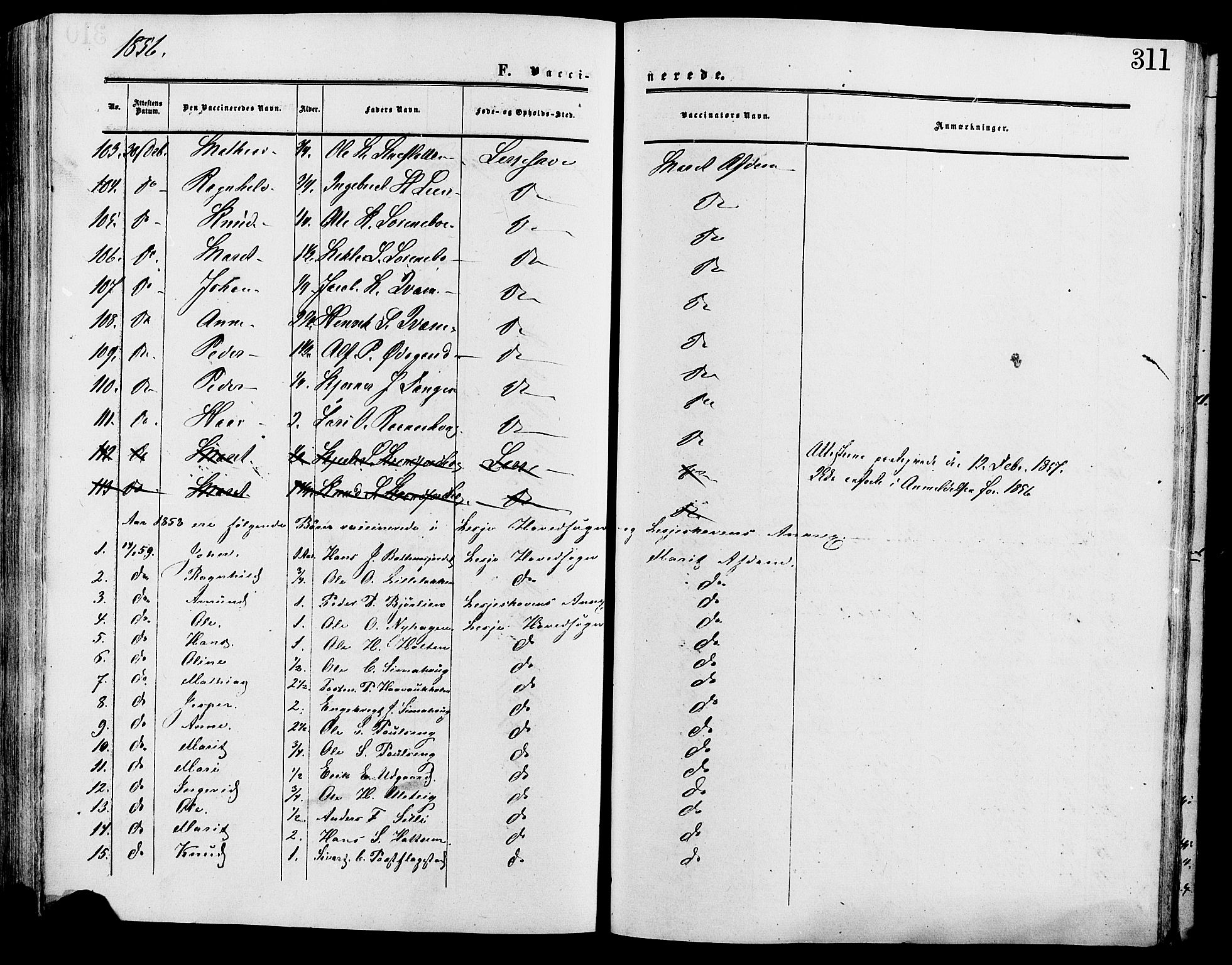 Lesja prestekontor, SAH/PREST-068/H/Ha/Haa/L0009: Parish register (official) no. 9, 1854-1889, p. 311