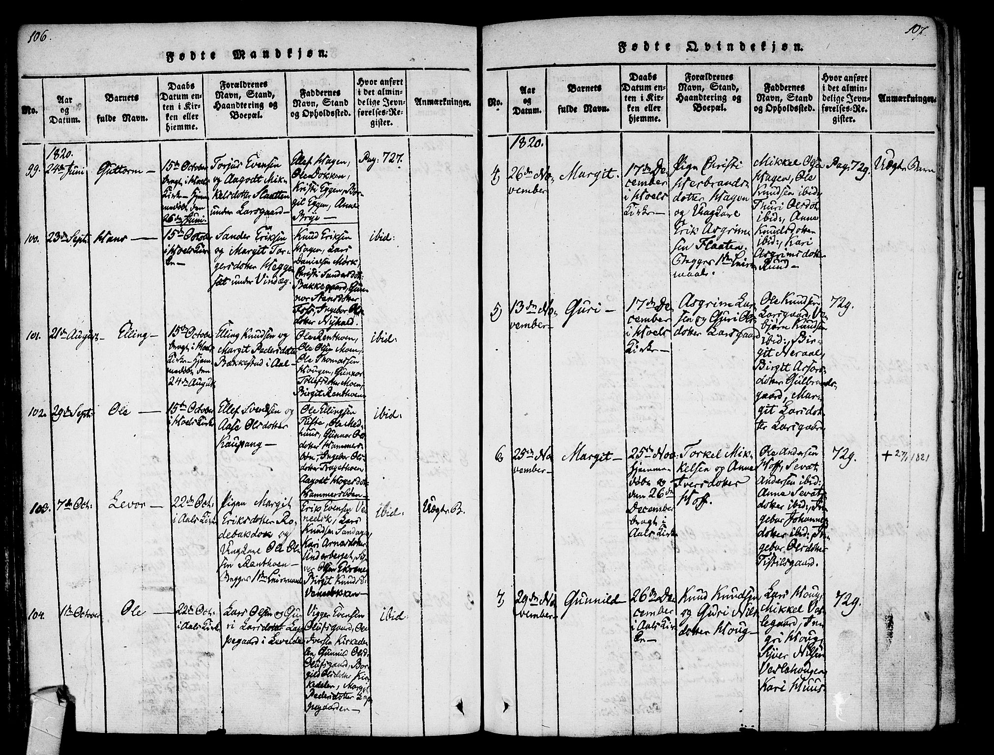 Ål kirkebøker, SAKO/A-249/F/Fa/L0004: Parish register (official) no. I 4, 1815-1825, p. 106-107