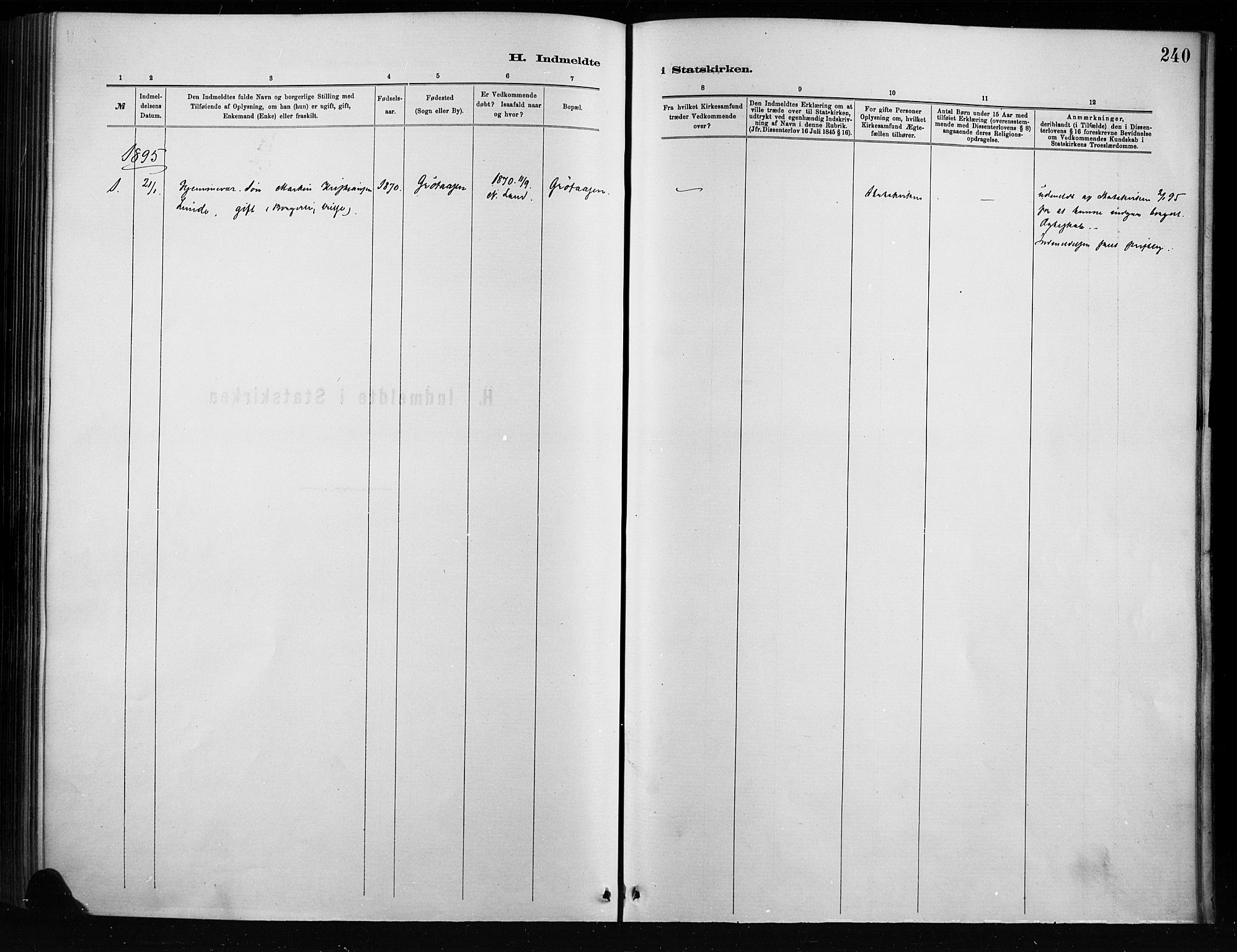Nordre Land prestekontor, SAH/PREST-124/H/Ha/Haa/L0004: Parish register (official) no. 4, 1882-1896, p. 240