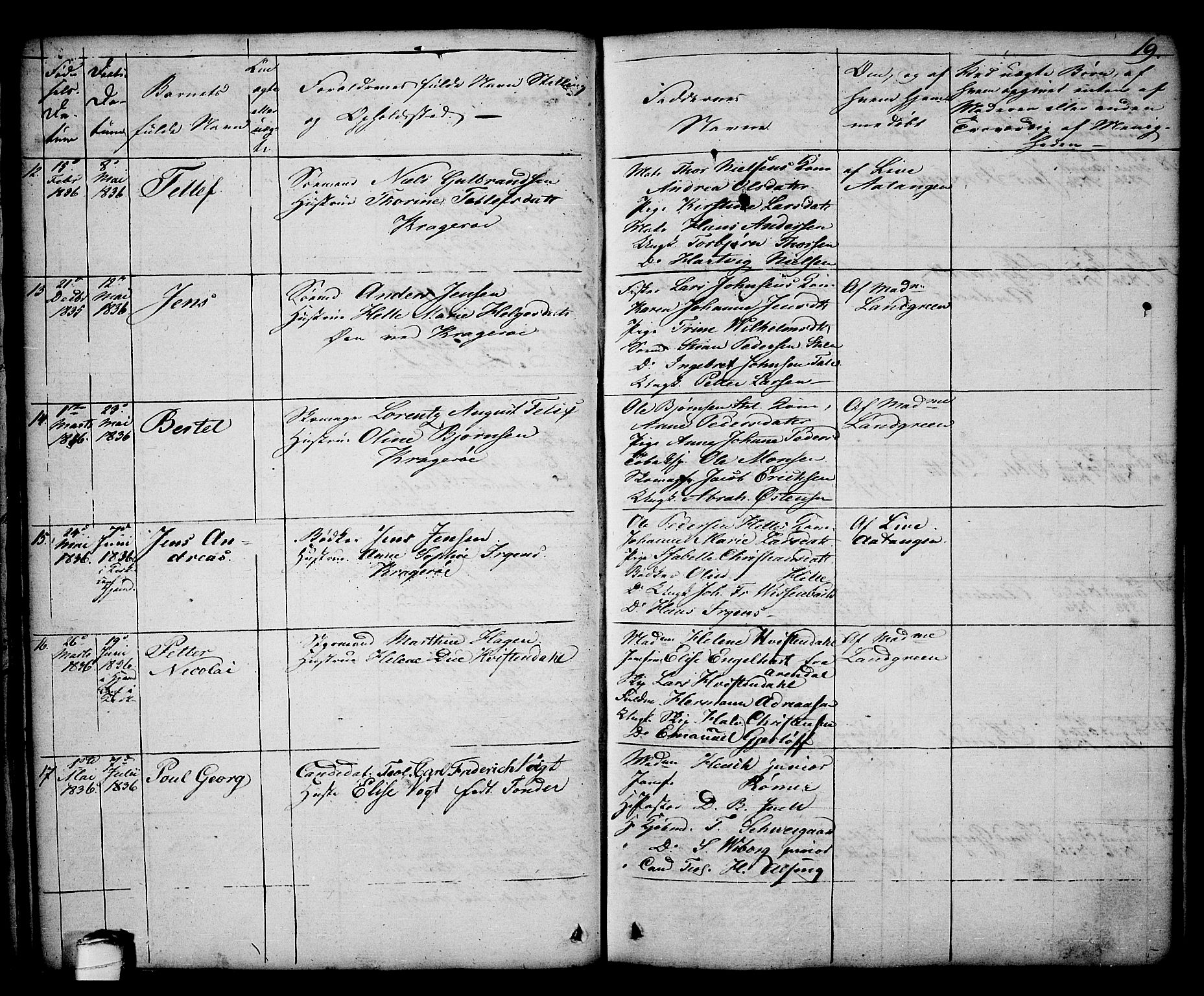 Kragerø kirkebøker, AV/SAKO-A-278/G/Ga/L0003: Parish register (copy) no. 3, 1832-1852, p. 19