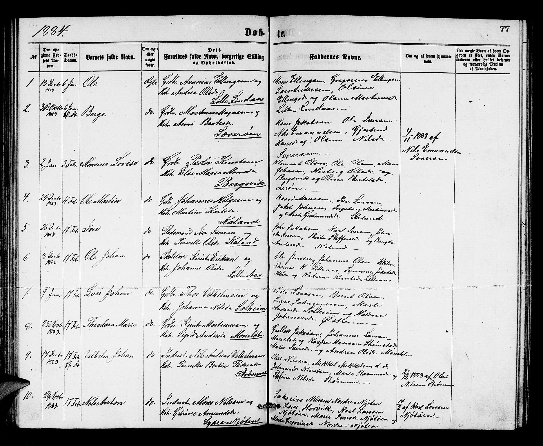 Lindås Sokneprestembete, SAB/A-76701/H/Hab: Parish register (copy) no. C 2, 1868-1885, p. 77