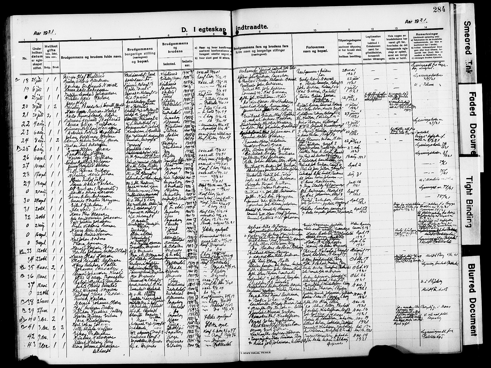 Sarpsborg prestekontor Kirkebøker, AV/SAO-A-2006/G/Ga/L0002: Parish register (copy) no. 2, 1912-1931, p. 284
