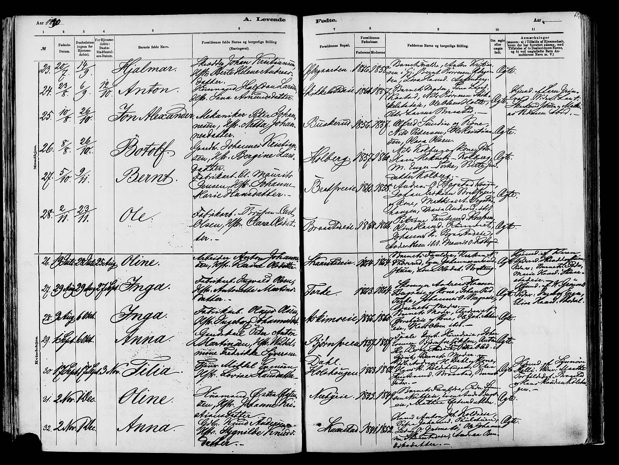 Vardal prestekontor, AV/SAH-PREST-100/H/Ha/Haa/L0009: Parish register (official) no. 9, 1878-1892, p. 64
