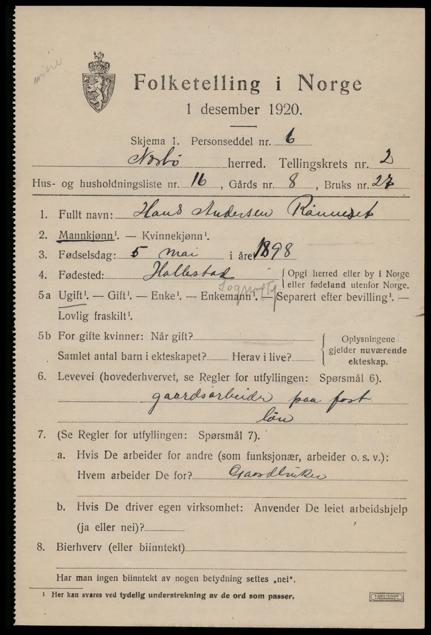 SAST, 1920 census for Nærbø, 1920, p. 1621