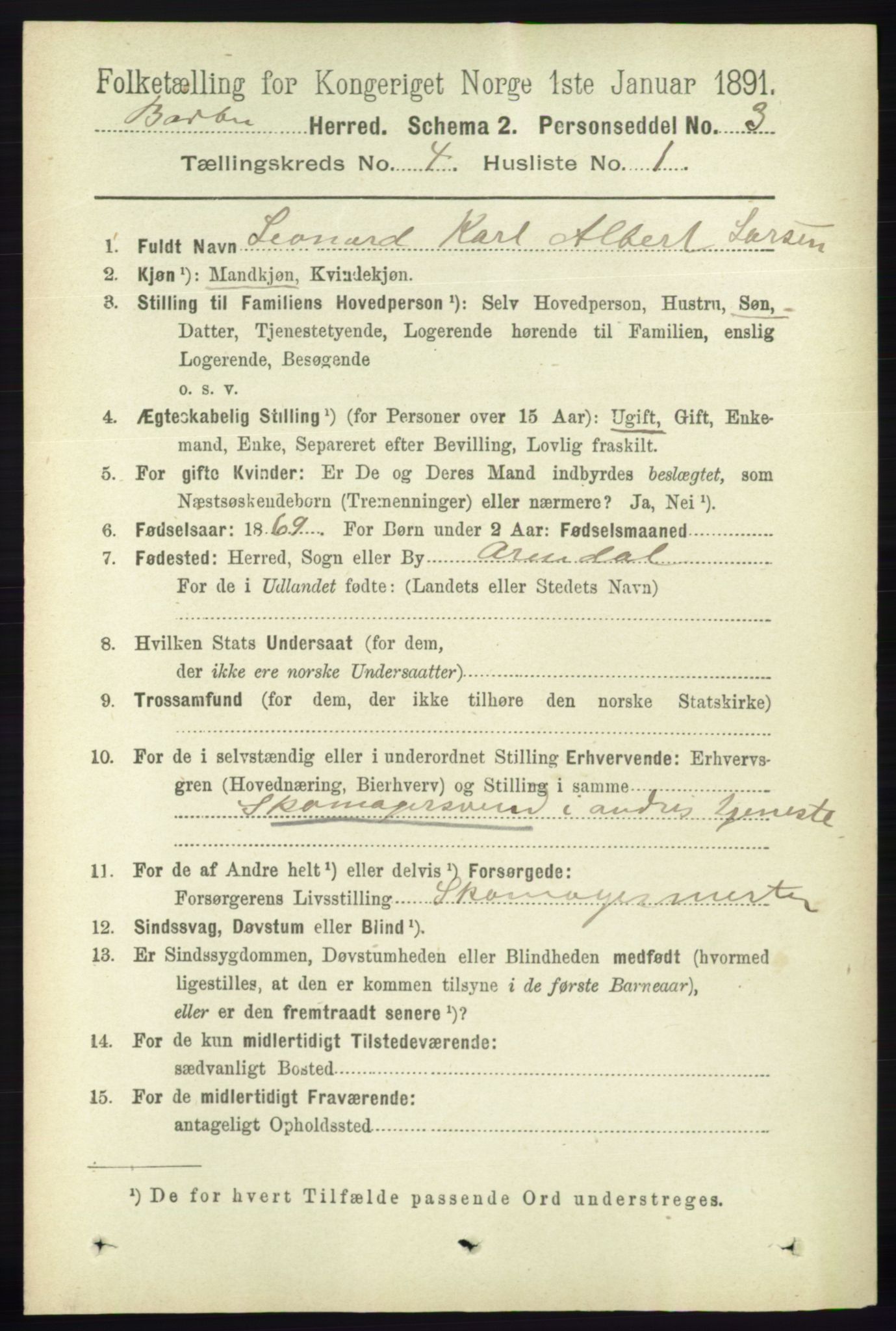 RA, 1891 census for 0990 Barbu, 1891, p. 2443