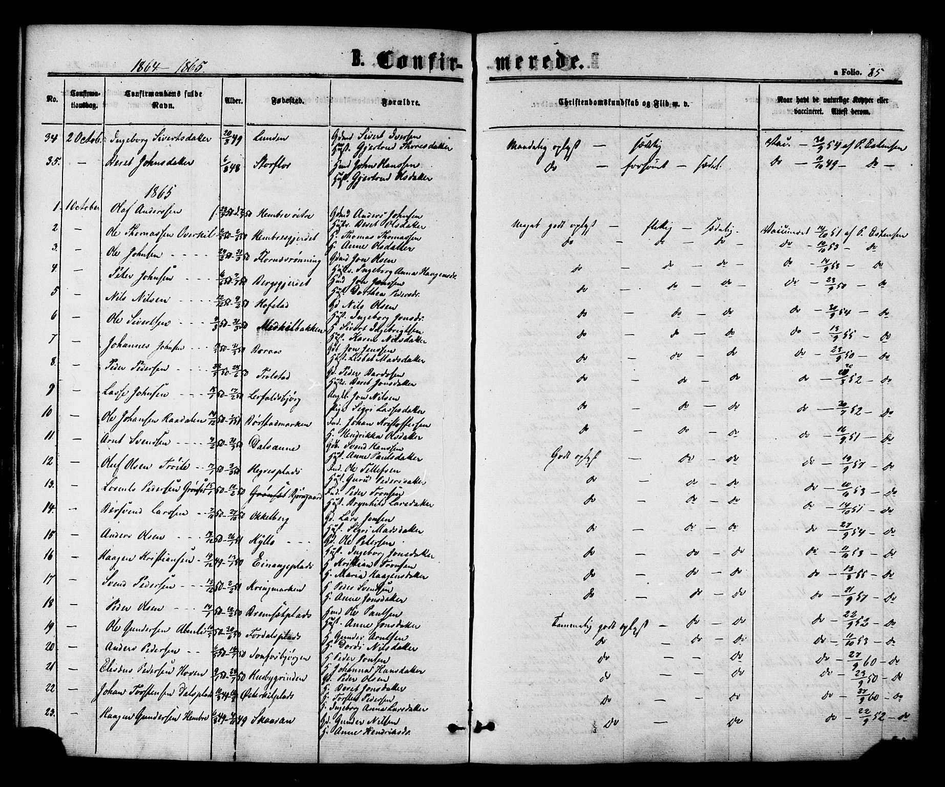 Ministerialprotokoller, klokkerbøker og fødselsregistre - Nord-Trøndelag, SAT/A-1458/703/L0029: Parish register (official) no. 703A02, 1863-1879, p. 85