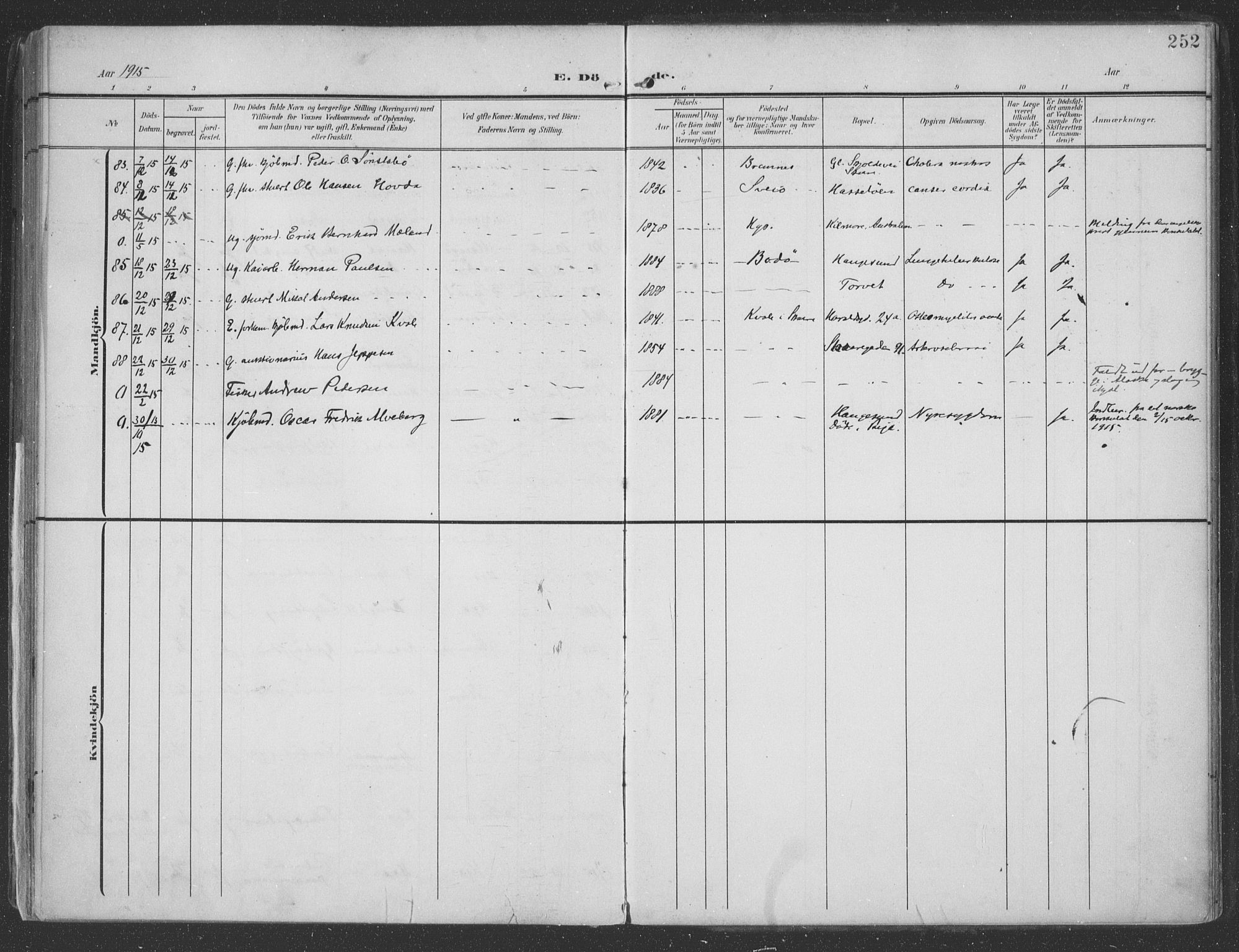 Haugesund sokneprestkontor, AV/SAST-A -101863/H/Ha/Haa/L0007: Parish register (official) no. A 7, 1904-1916, p. 252