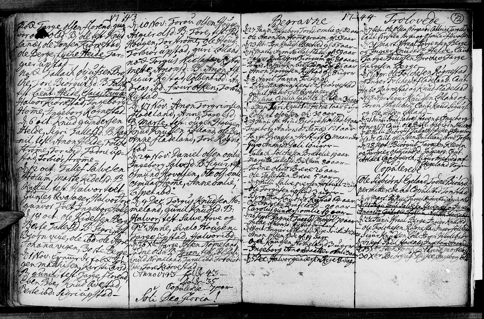 Valle sokneprestkontor, SAK/1111-0044/F/Fa/Fac/L0001: Parish register (official) no. A 1, 1714-1745, p. 72