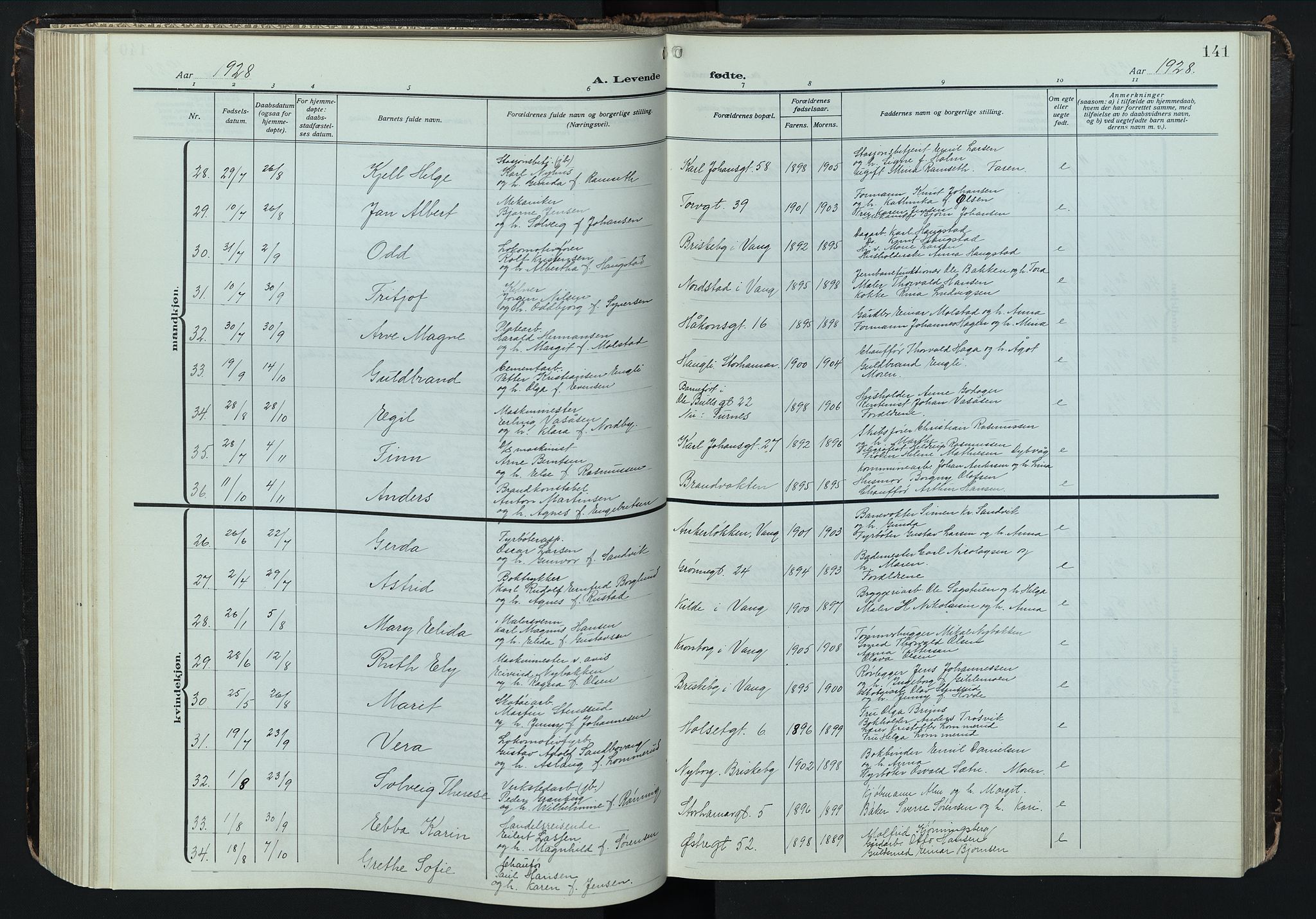 Hamar prestekontor, AV/SAH-DOMPH-002/H/Ha/Hab/L0004: Parish register (copy) no. 4, 1915-1942, p. 141