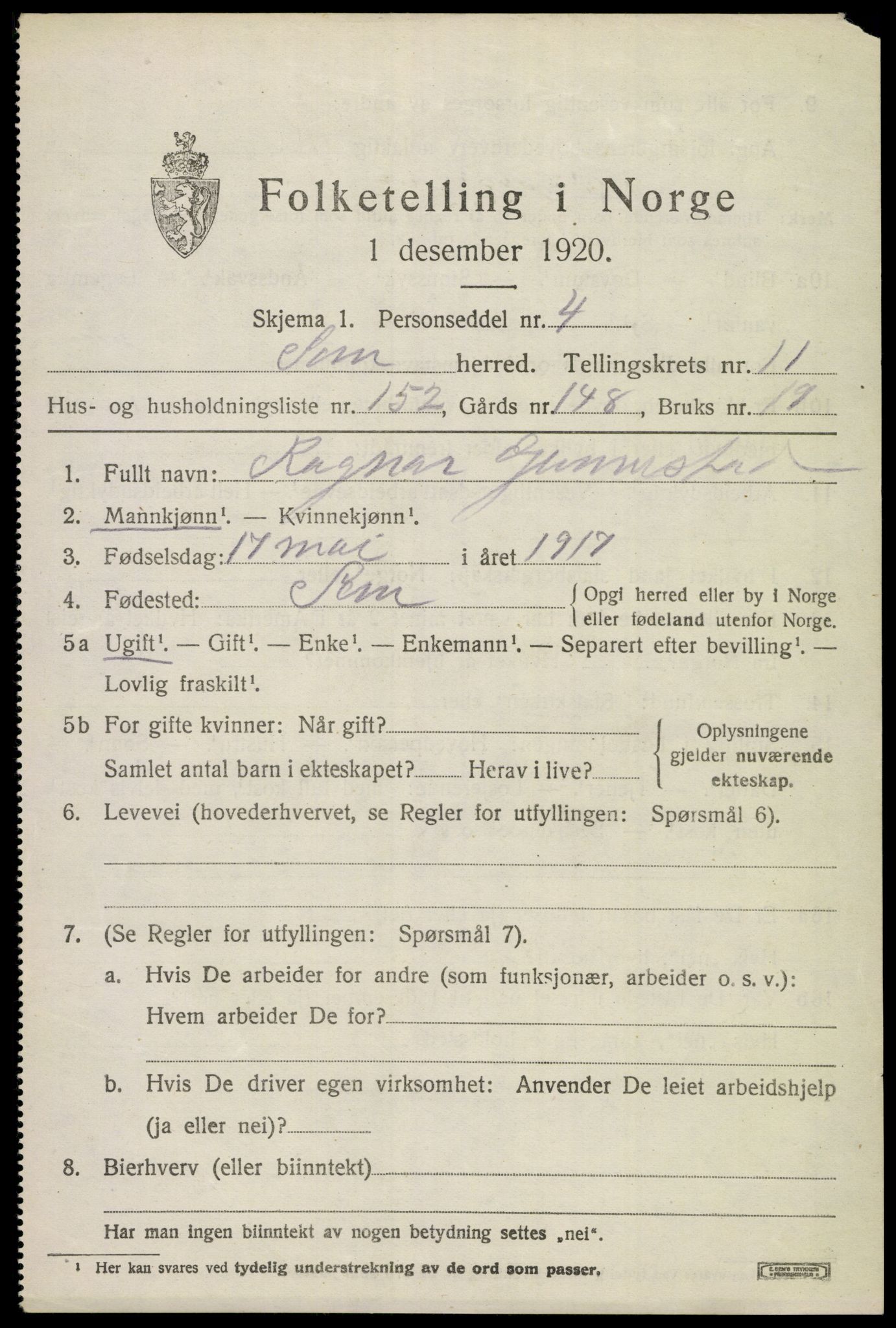 SAKO, 1920 census for Sem, 1920, p. 16301