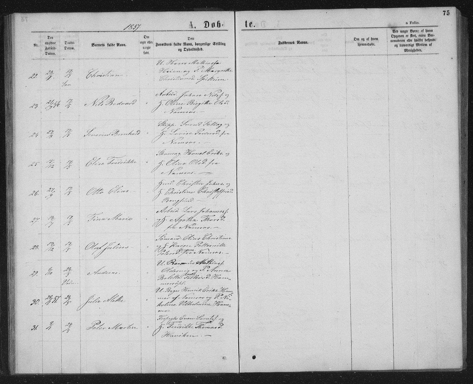 Ministerialprotokoller, klokkerbøker og fødselsregistre - Nord-Trøndelag, AV/SAT-A-1458/768/L0566: Parish register (official) no. 768A01, 1836-1865, p. 75