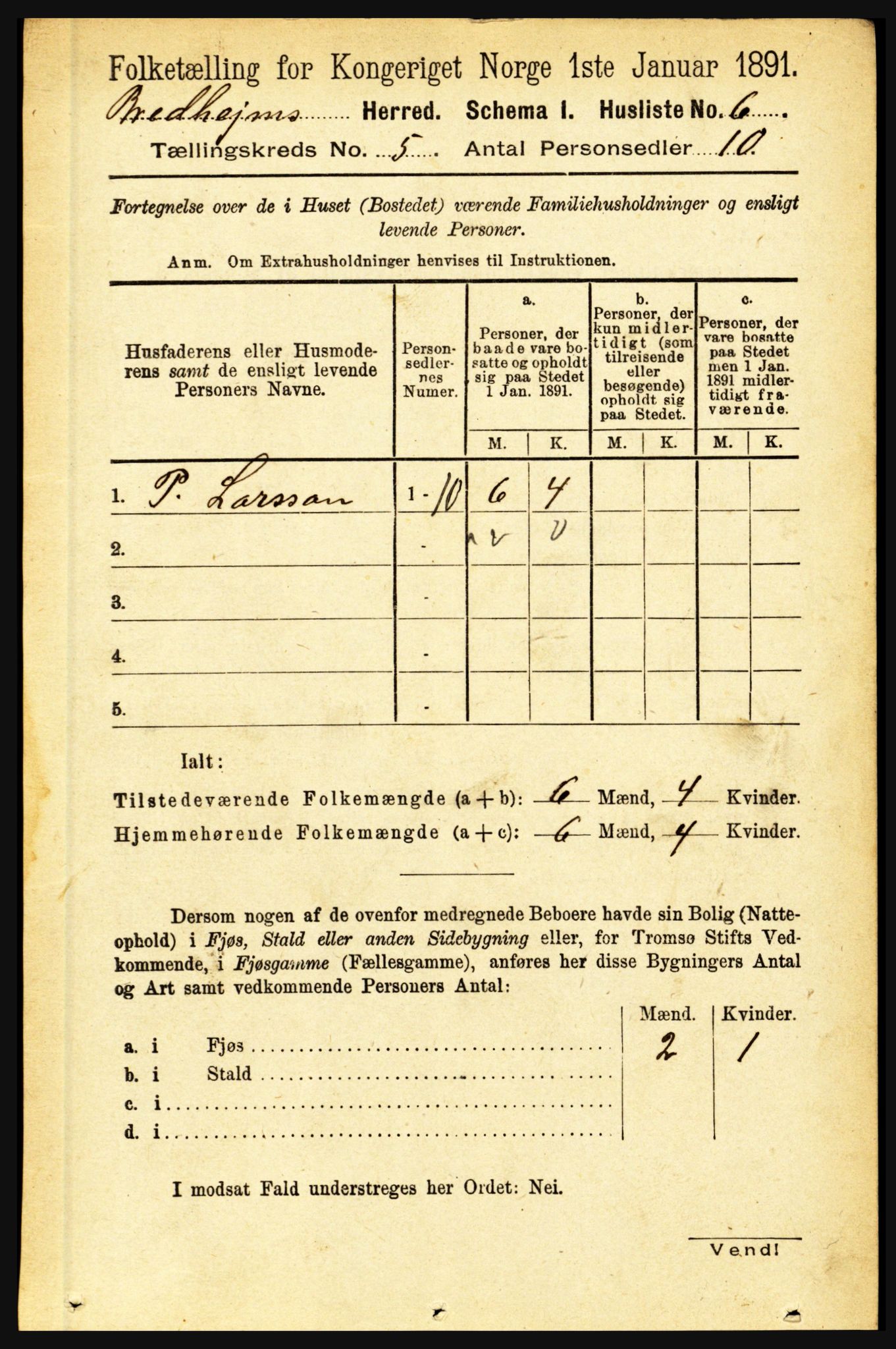 RA, 1891 census for 1446 Breim, 1891, p. 1698