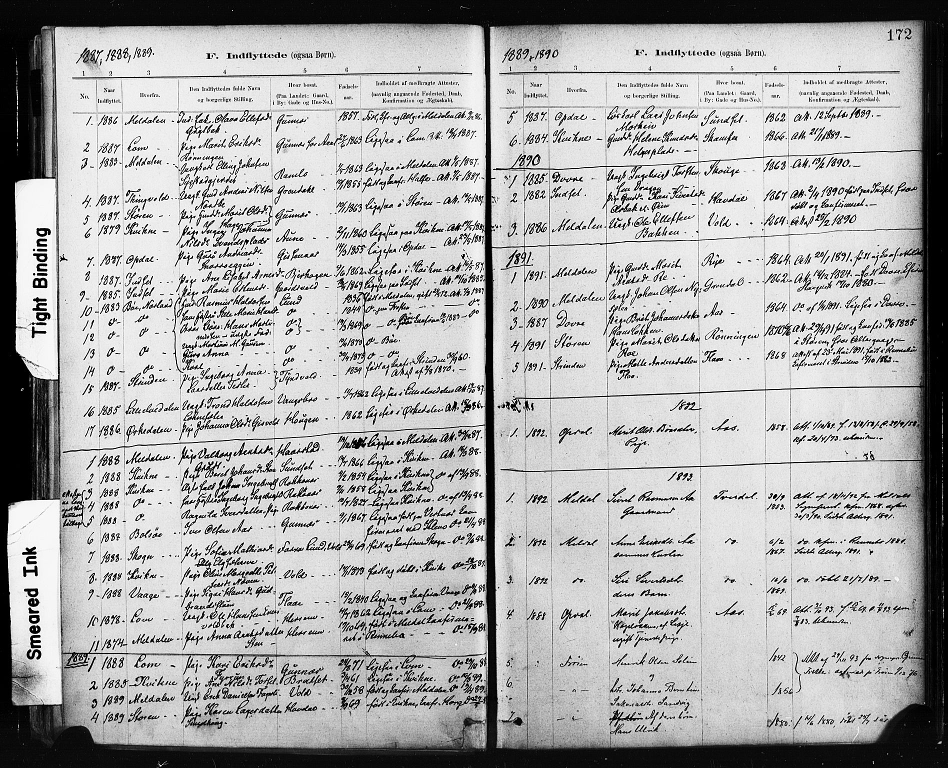 Ministerialprotokoller, klokkerbøker og fødselsregistre - Sør-Trøndelag, AV/SAT-A-1456/674/L0871: Parish register (official) no. 674A03, 1880-1896, p. 172