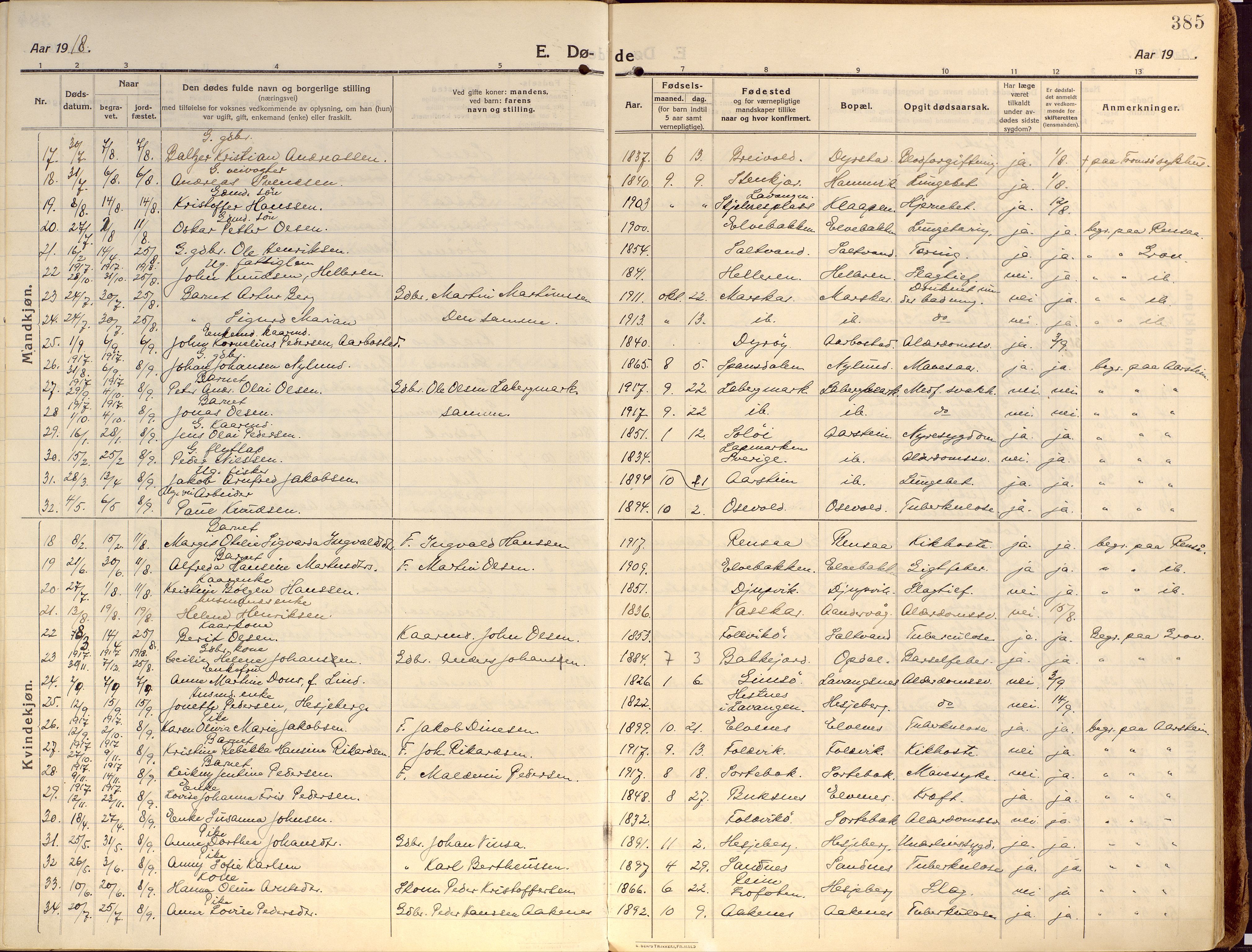 Ibestad sokneprestembete, SATØ/S-0077/H/Ha/Haa/L0018kirke: Parish register (official) no. 18, 1915-1929, p. 385