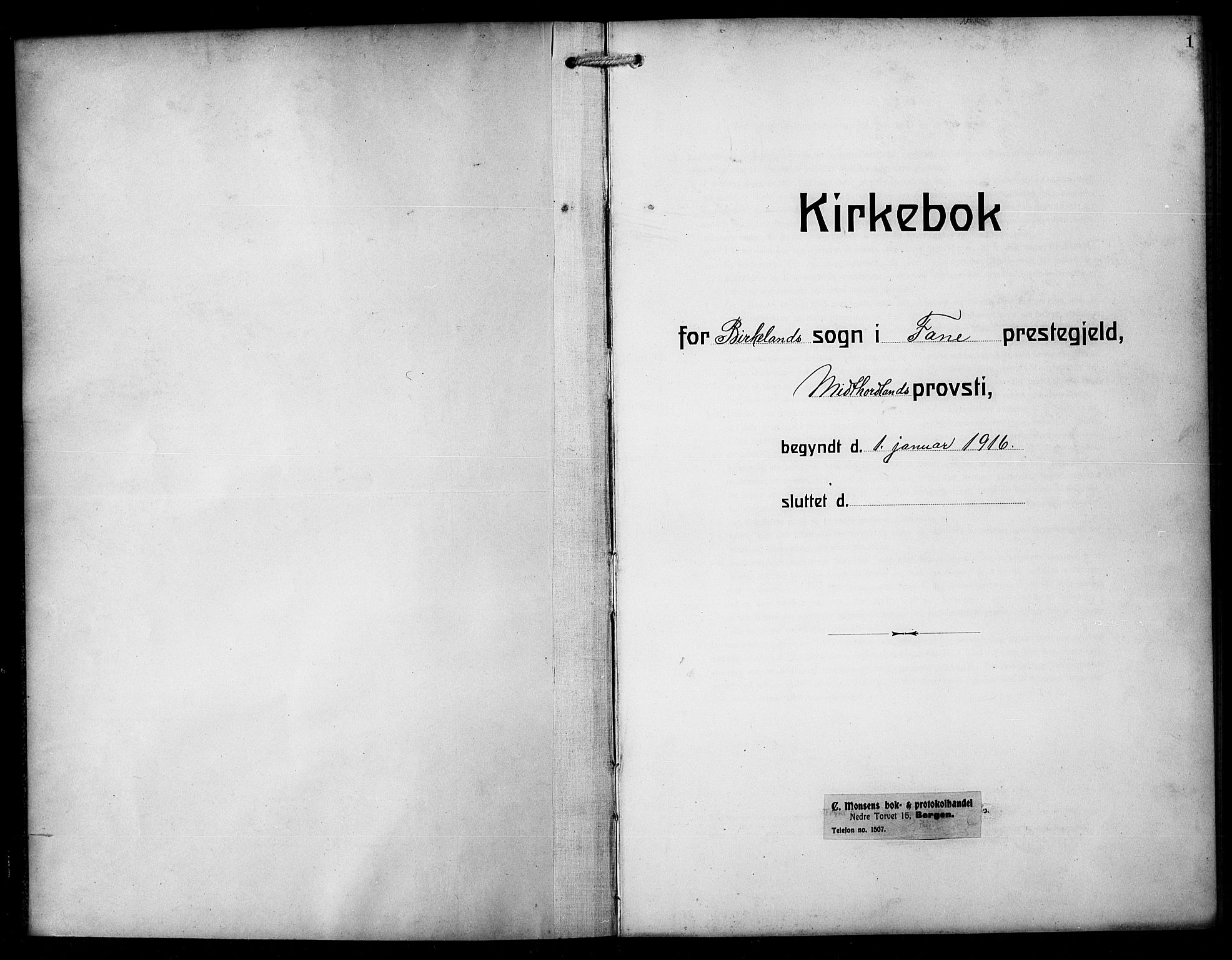 Birkeland Sokneprestembete, AV/SAB-A-74601/H/Hab: Parish register (copy) no. A 7, 1916-1923, p. 1