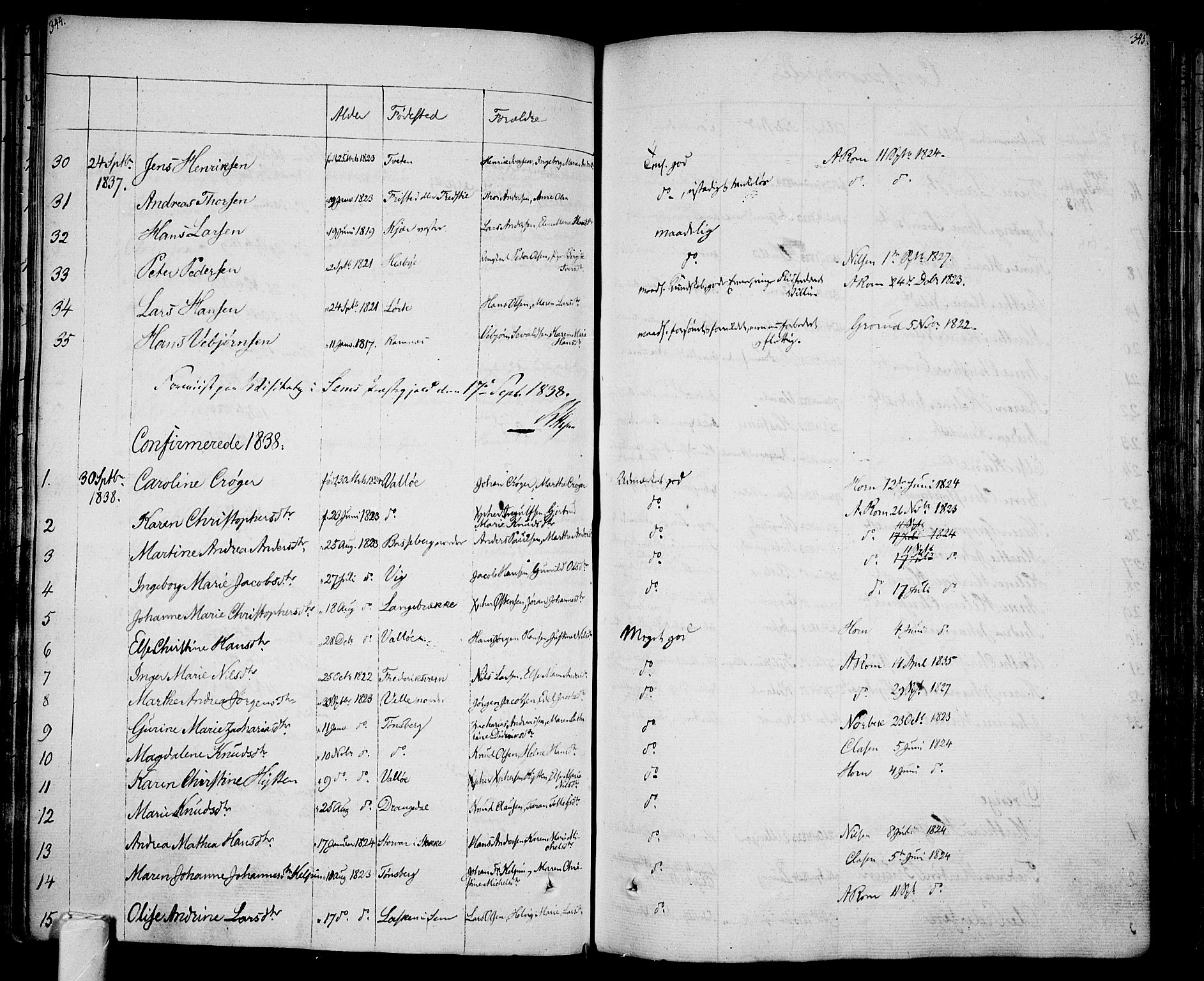 Sem kirkebøker, AV/SAKO-A-5/F/Fa/L0005: Parish register (official) no. I 5, 1825-1842, p. 344-345