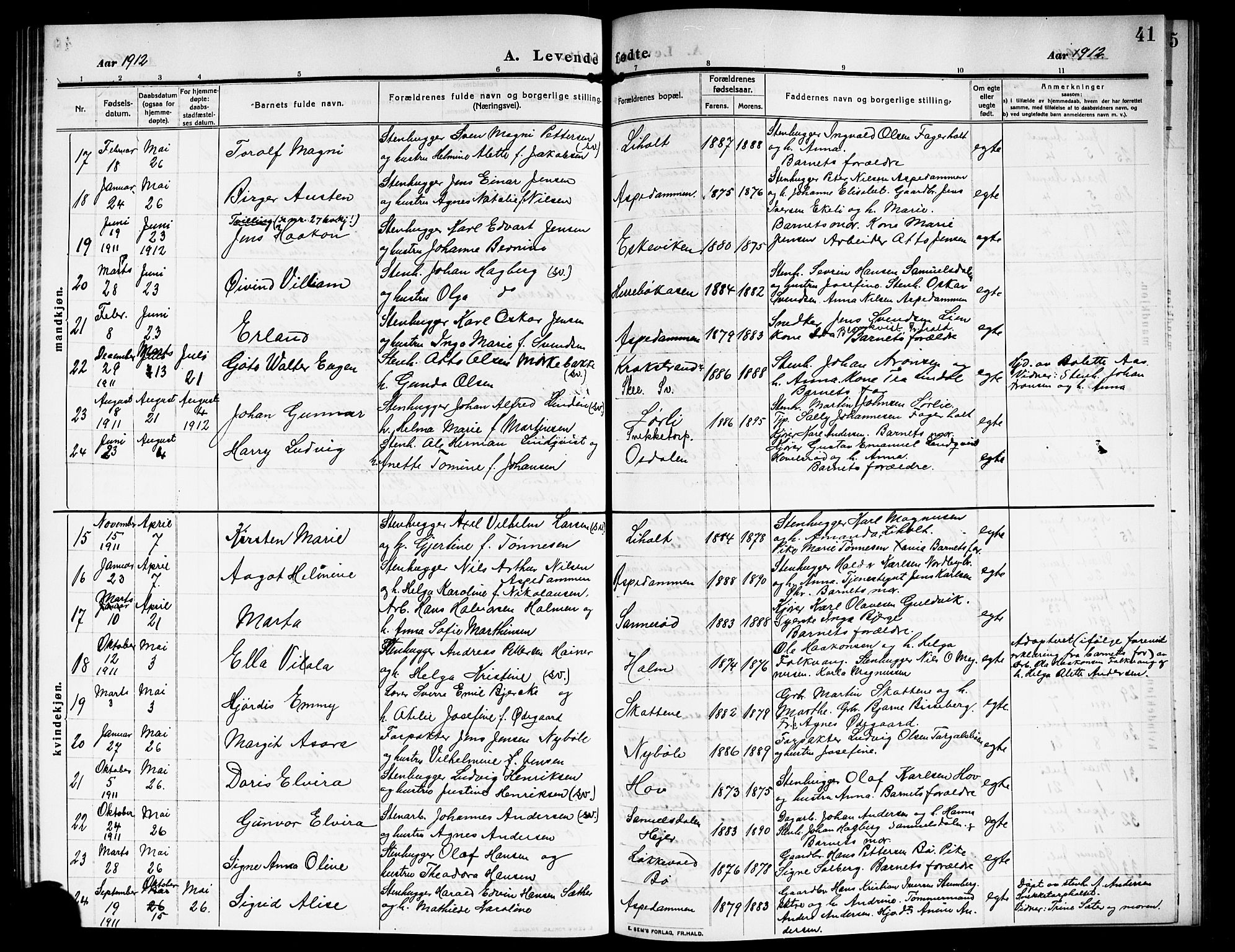 Idd prestekontor Kirkebøker, SAO/A-10911/G/Gb/L0002: Parish register (copy) no. II 2, 1907-1913, p. 41