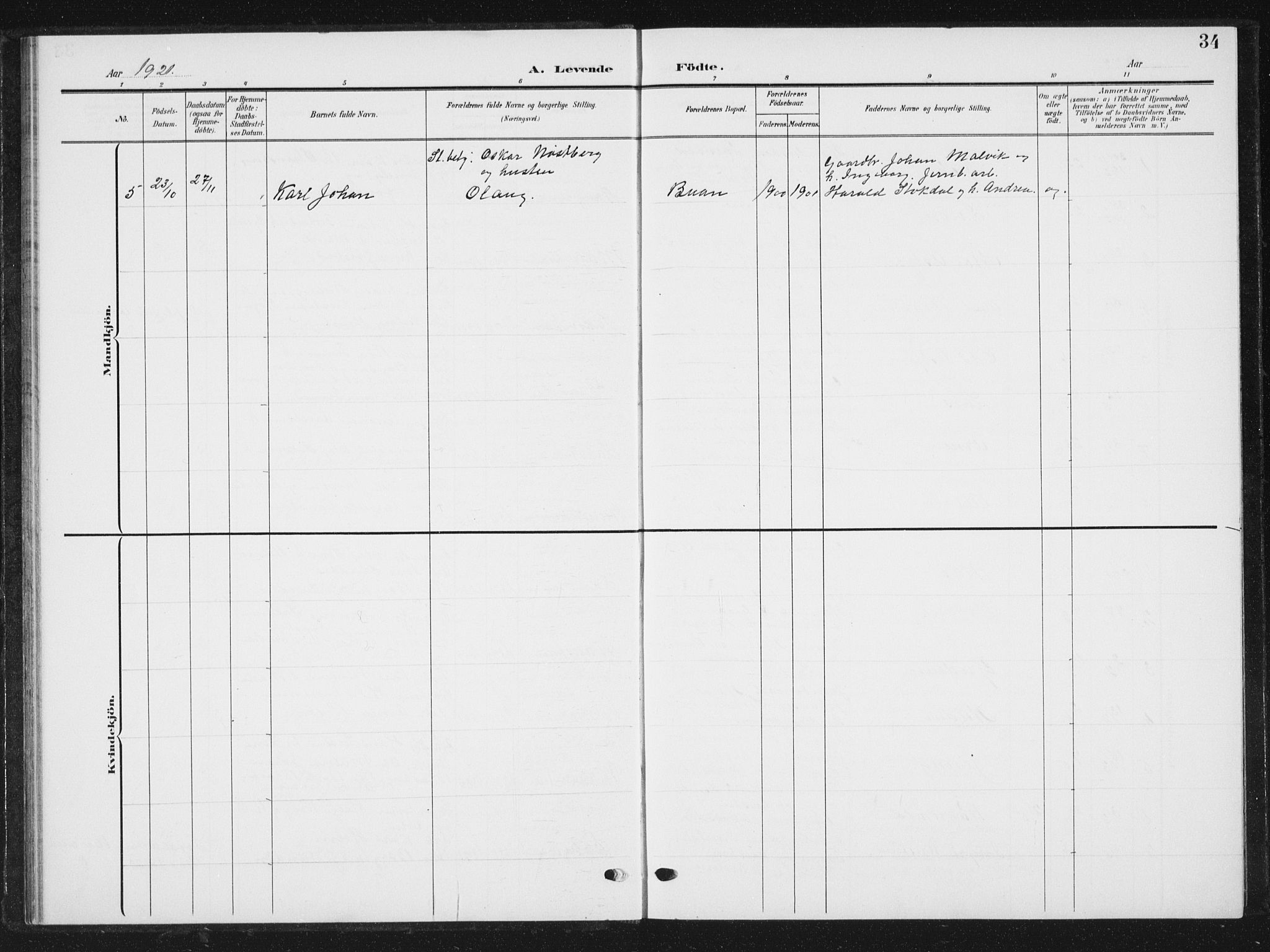 Ministerialprotokoller, klokkerbøker og fødselsregistre - Sør-Trøndelag, SAT/A-1456/616/L0424: Parish register (copy) no. 616C07, 1904-1940, p. 34