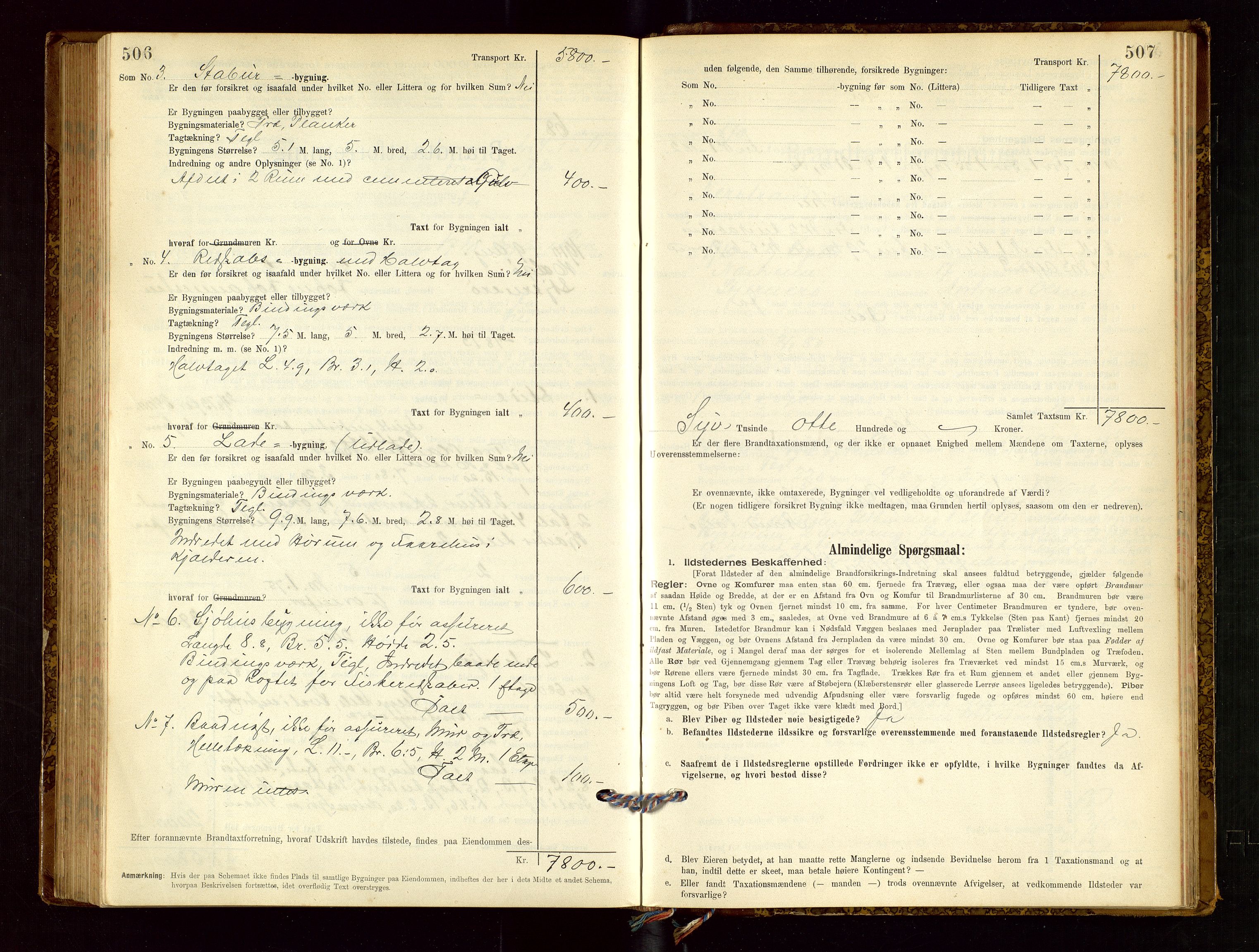 Nedstrand lensmannskontor, SAST/A-100236/Gob/L0001: "Brandtaxationsprotokol for Nerstrand Lensmandsdistrikt Ryfylke fogderi", 1895-1915, p. 506-507