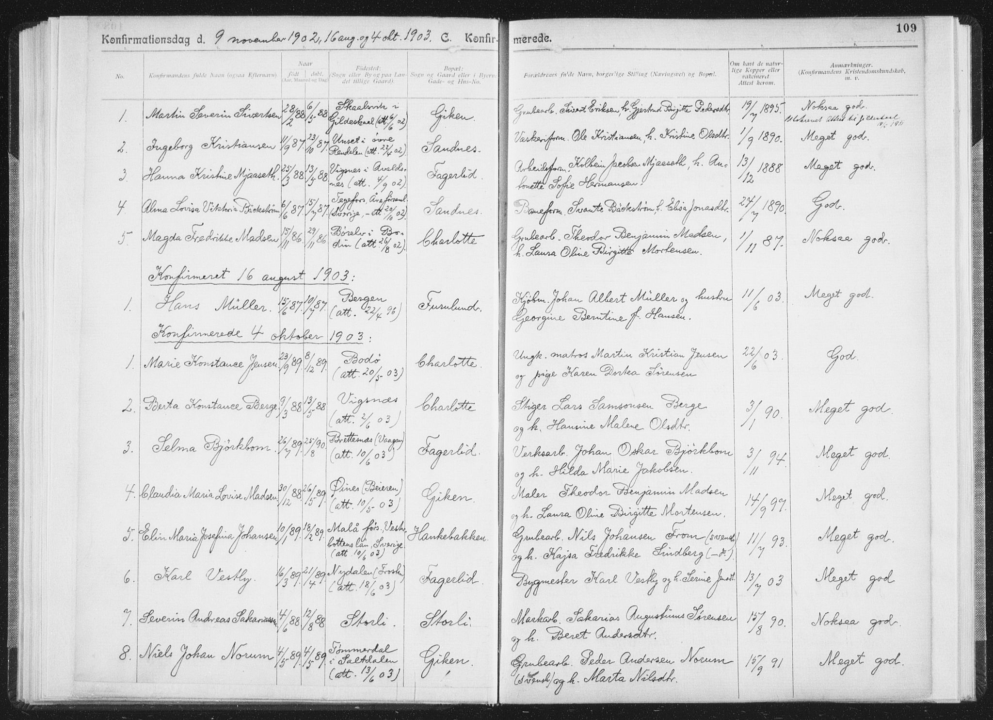 Ministerialprotokoller, klokkerbøker og fødselsregistre - Nordland, SAT/A-1459/850/L0711: Curate's parish register no. 850B01, 1902-1915, p. 109
