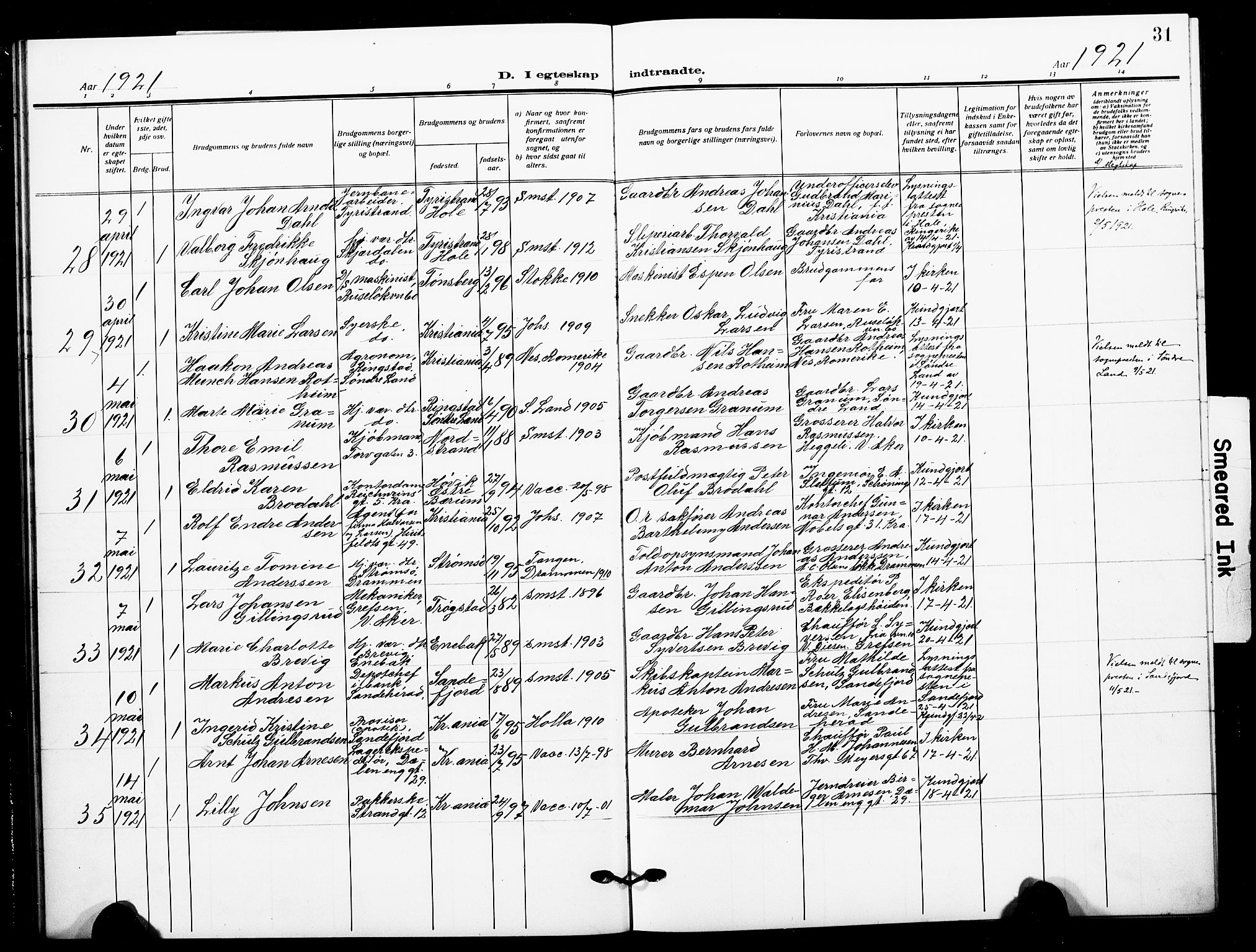 Johannes prestekontor Kirkebøker, AV/SAO-A-10852/F/Fa/L0013: Parish register (official) no. 13, 1919-1930, p. 31
