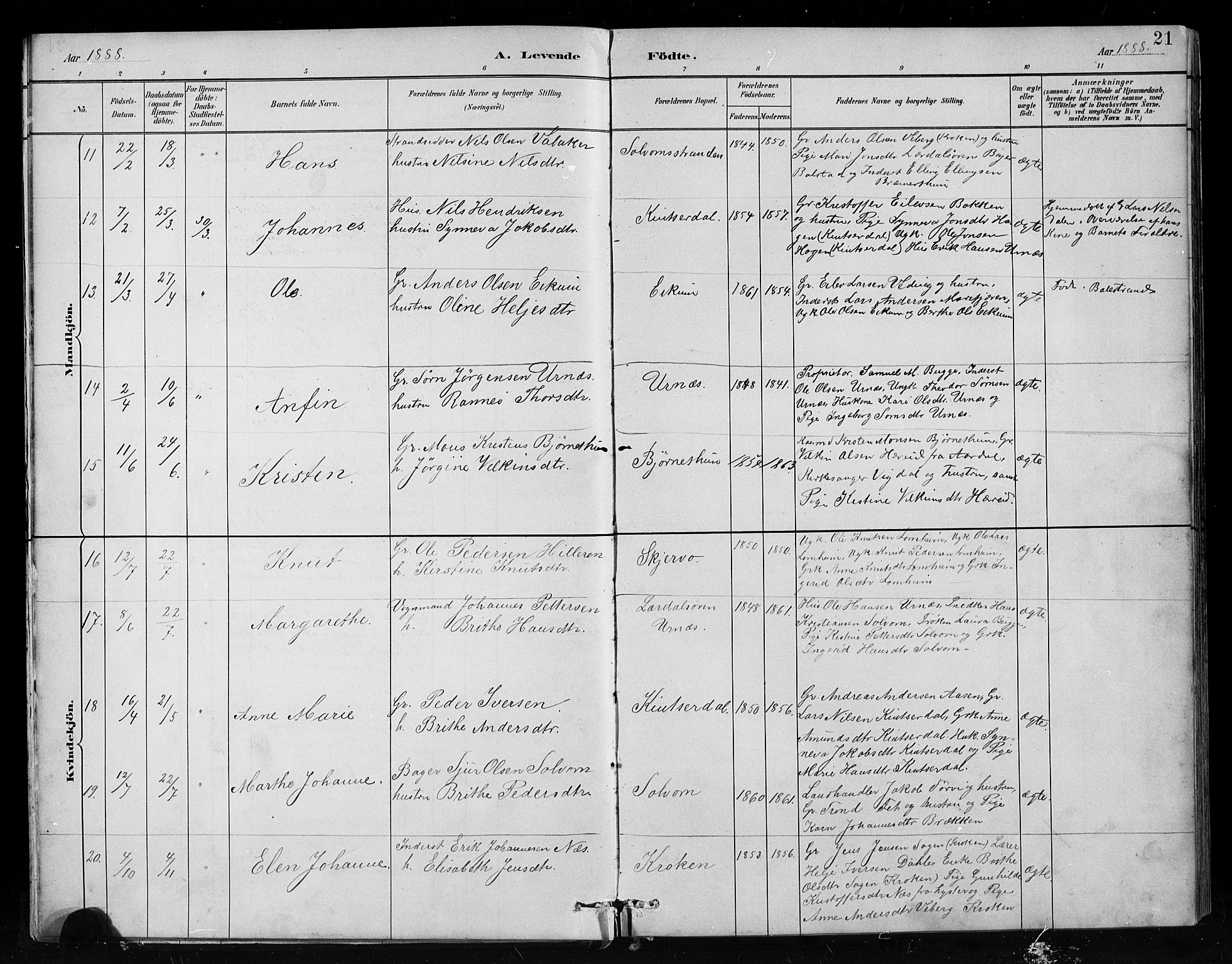 Hafslo sokneprestembete, SAB/A-80301/H/Hab/Habc/L0001: Parish register (copy) no. C 1, 1882-1908, p. 21