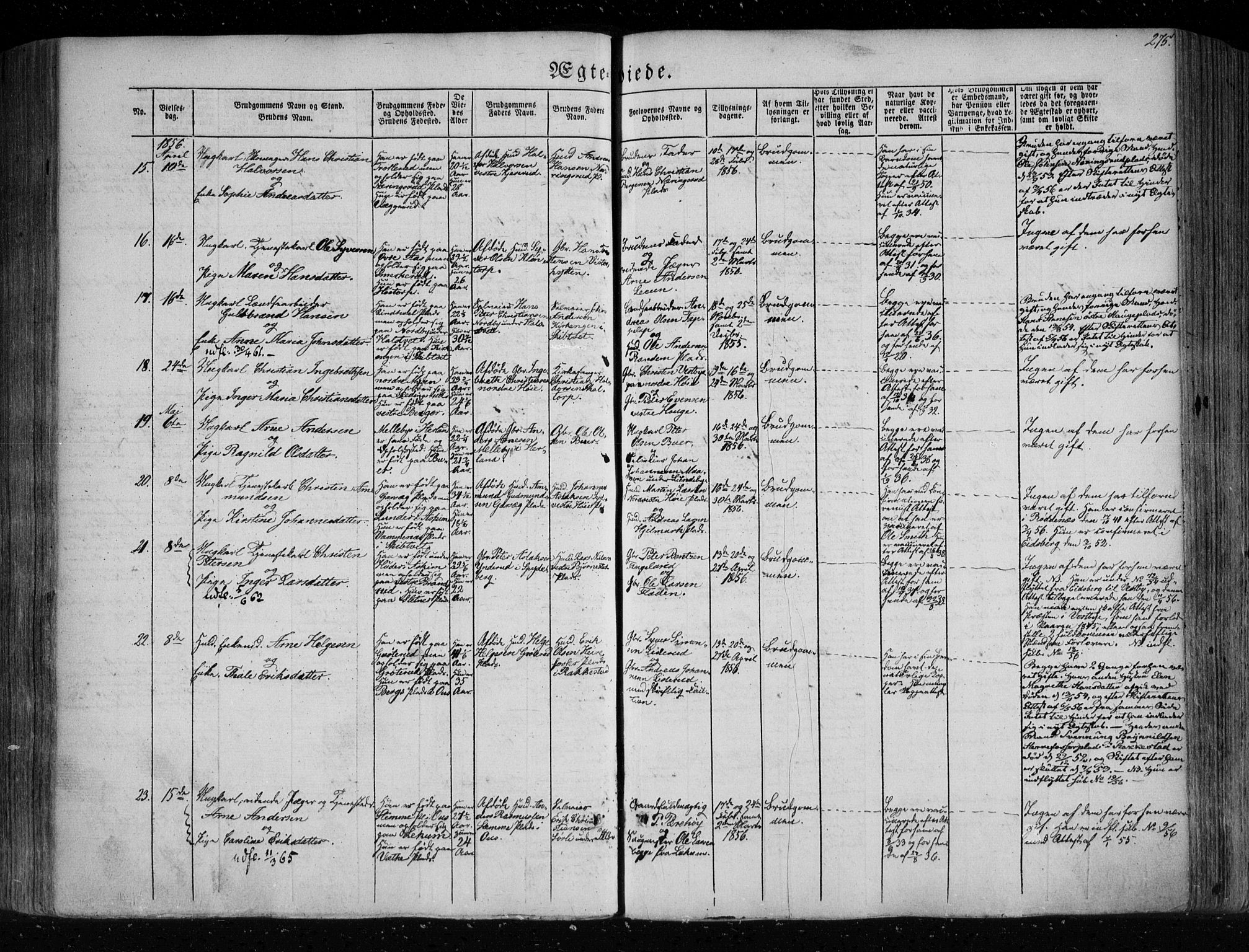 Eidsberg prestekontor Kirkebøker, SAO/A-10905/F/Fa/L0009: Parish register (official) no. I 9, 1849-1856, p. 275
