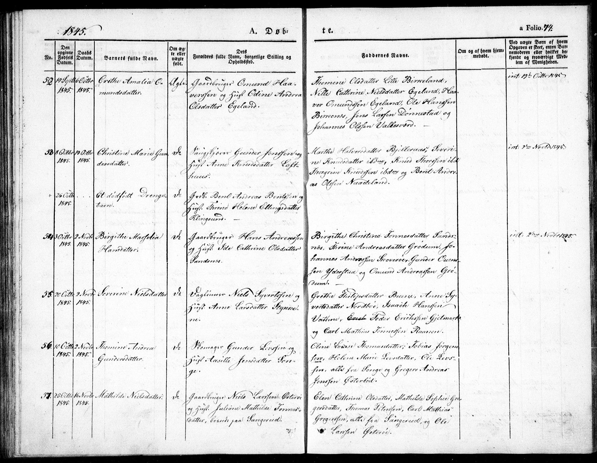 Vestre Moland sokneprestkontor, AV/SAK-1111-0046/F/Fb/Fbb/L0002: Parish register (copy) no. B 2, 1836-1851, p. 74