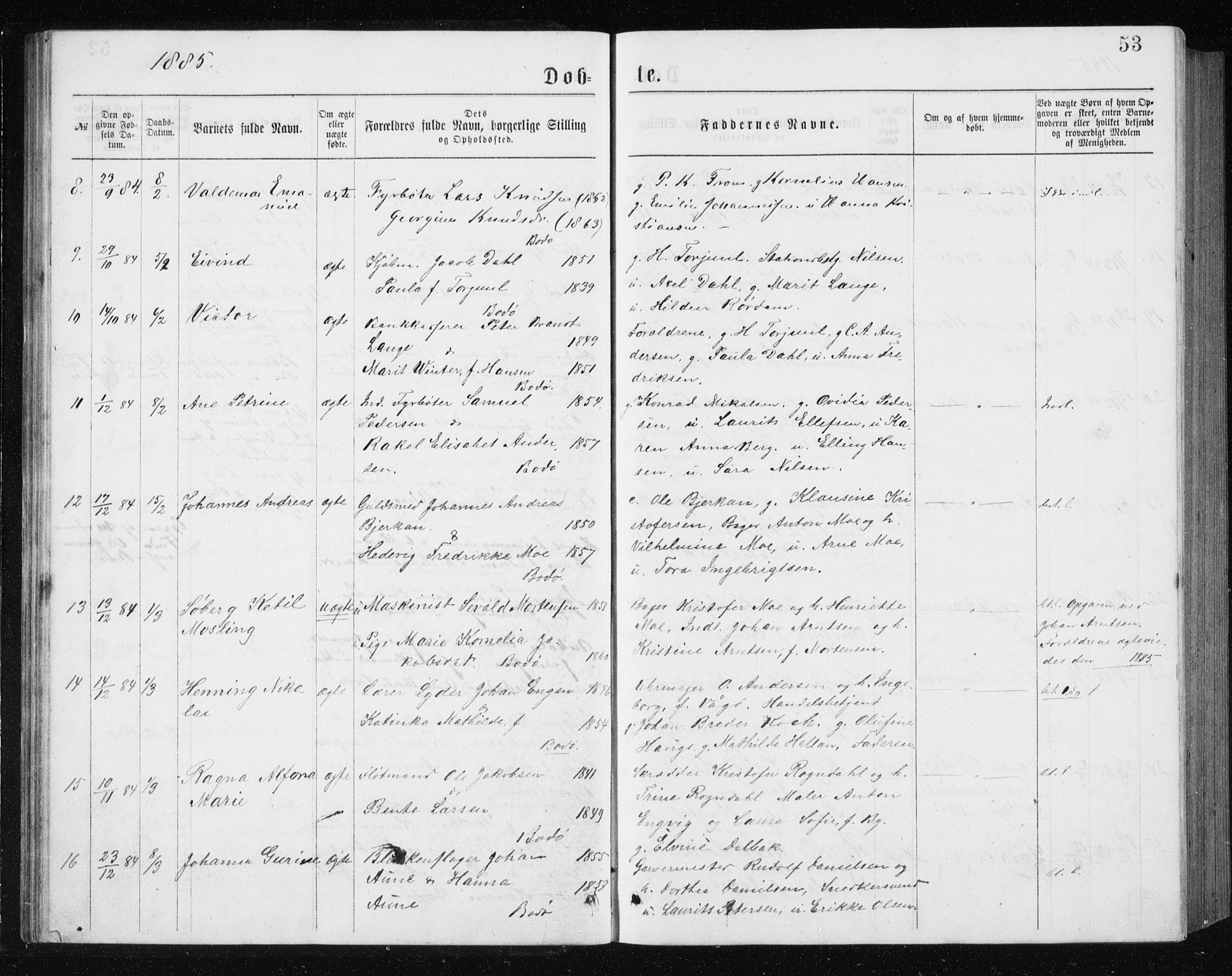 Ministerialprotokoller, klokkerbøker og fødselsregistre - Nordland, AV/SAT-A-1459/801/L0031: Parish register (copy) no. 801C06, 1883-1887, p. 53