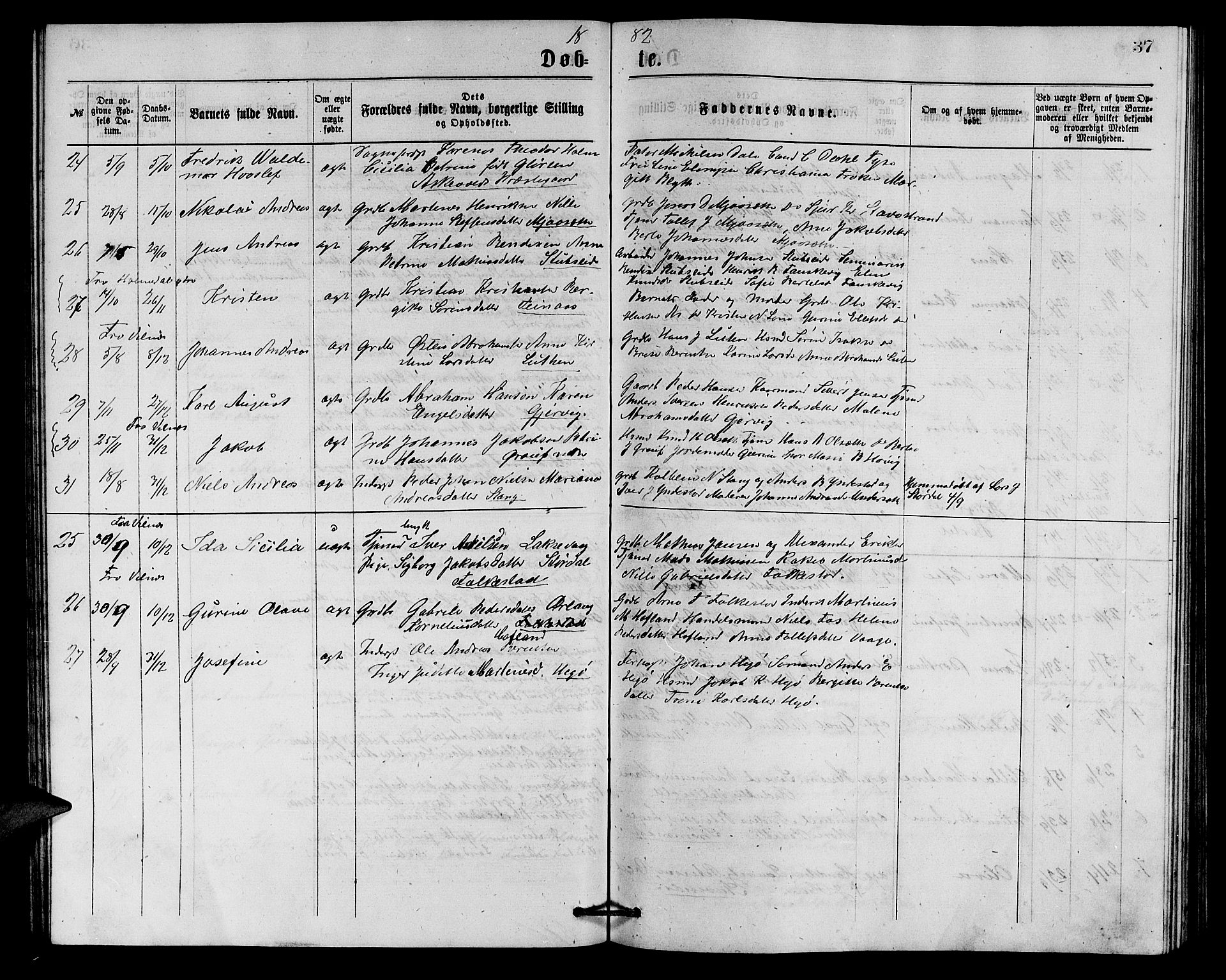 Askvoll sokneprestembete, AV/SAB-A-79501/H/Hab/Haba/L0002: Parish register (copy) no. A 2, 1873-1885, p. 37