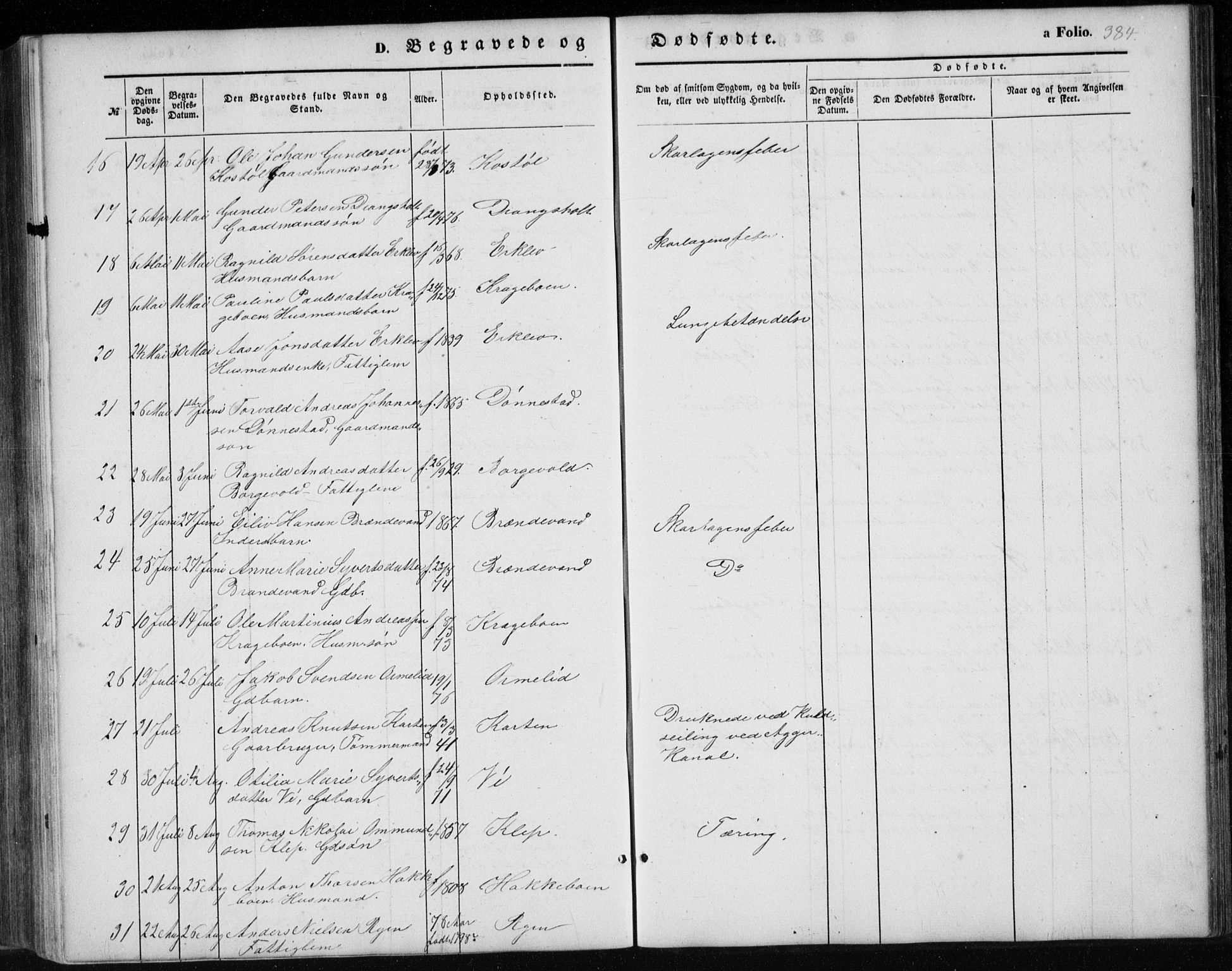 Tveit sokneprestkontor, AV/SAK-1111-0043/F/Fb/L0003: Parish register (copy) no. B 3, 1854-1886, p. 384