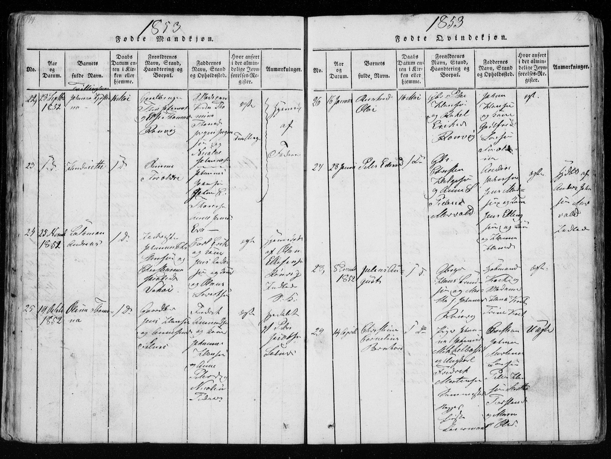 Ministerialprotokoller, klokkerbøker og fødselsregistre - Nordland, AV/SAT-A-1459/801/L0026: Parish register (copy) no. 801C01, 1820-1855, p. 144-145