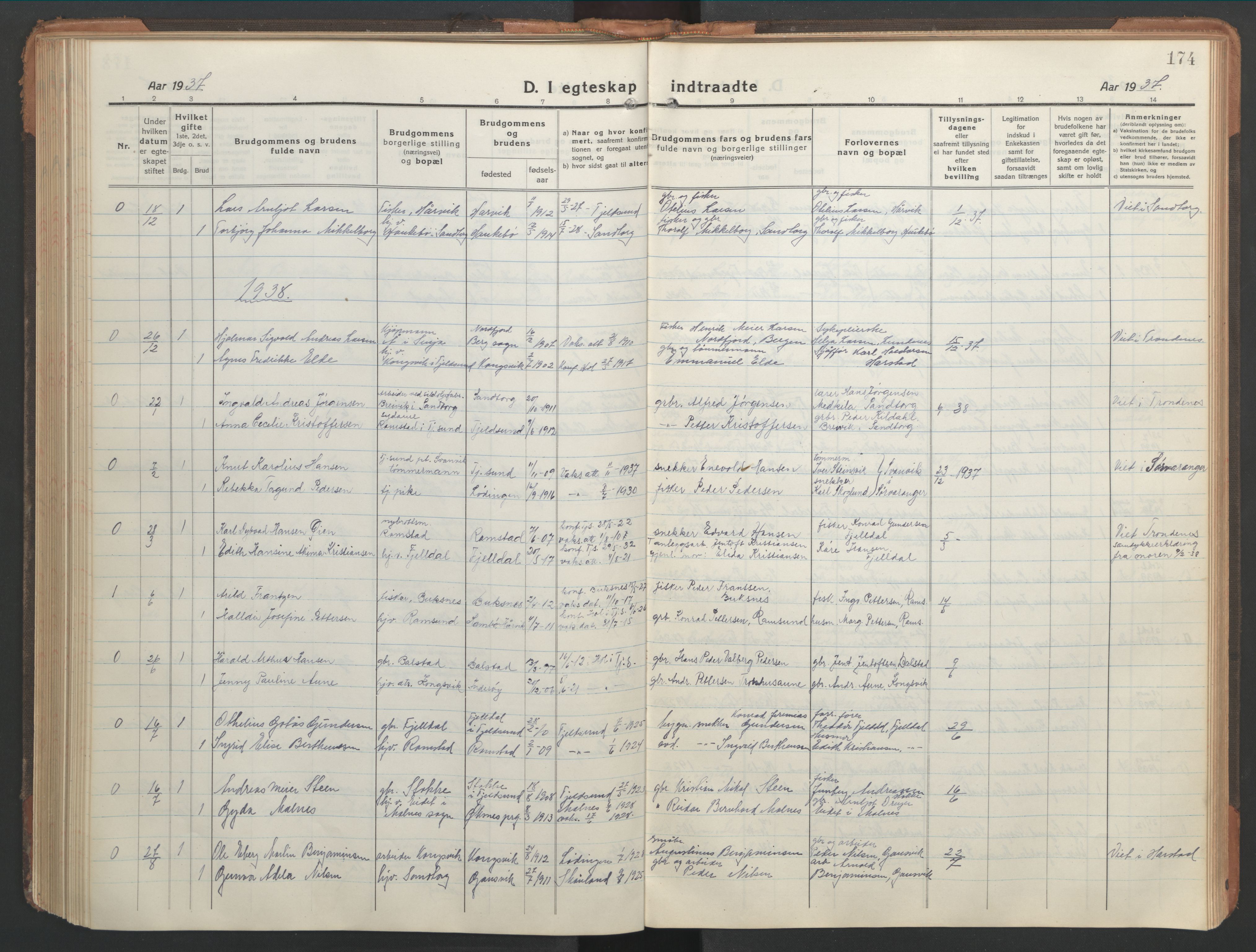 Ministerialprotokoller, klokkerbøker og fødselsregistre - Nordland, AV/SAT-A-1459/865/L0933: Parish register (copy) no. 865C05, 1917-1947, p. 174