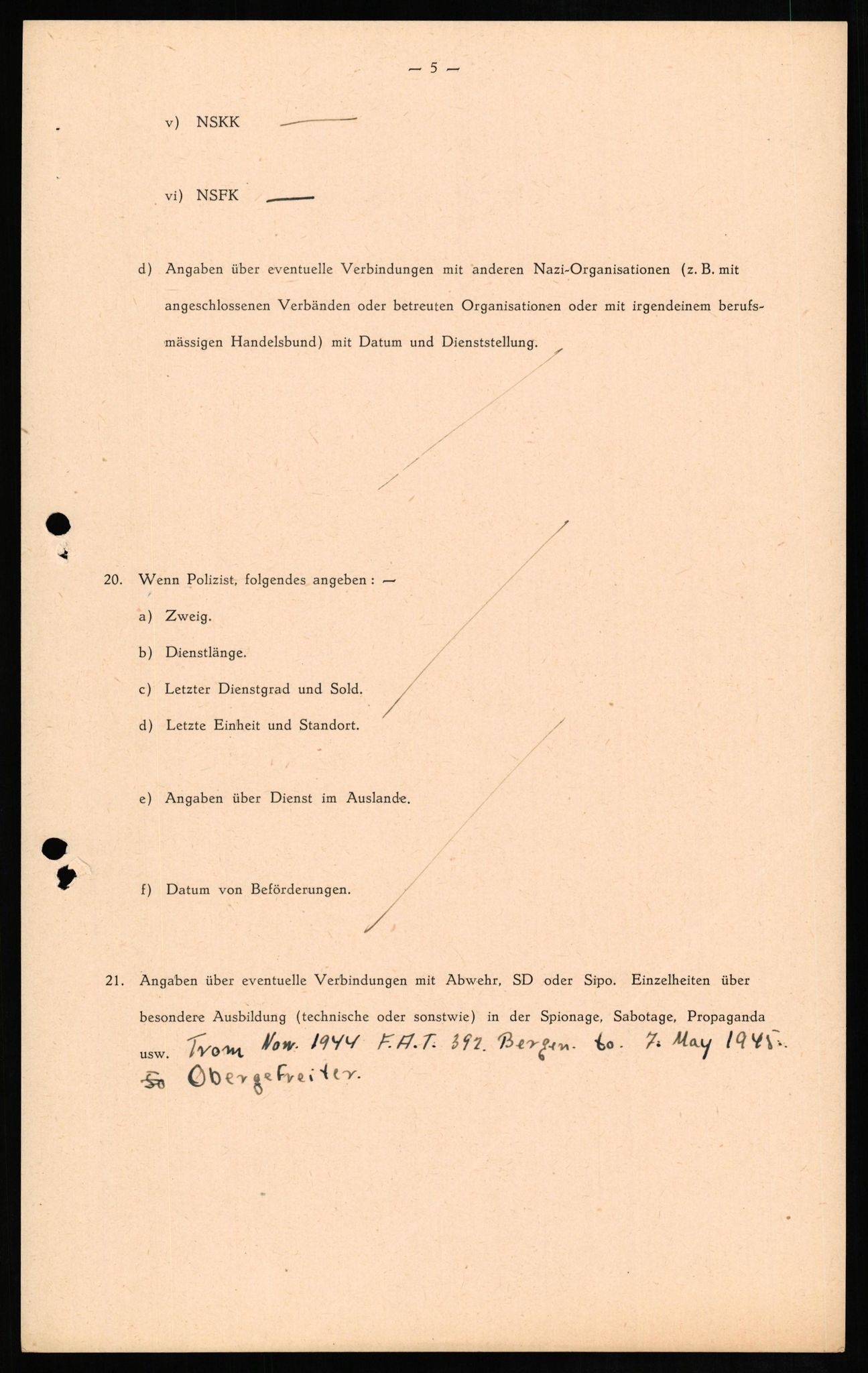 Forsvaret, Forsvarets overkommando II, RA/RAFA-3915/D/Db/L0014: CI Questionaires. Tyske okkupasjonsstyrker i Norge. Tyskere., 1945-1946, p. 404