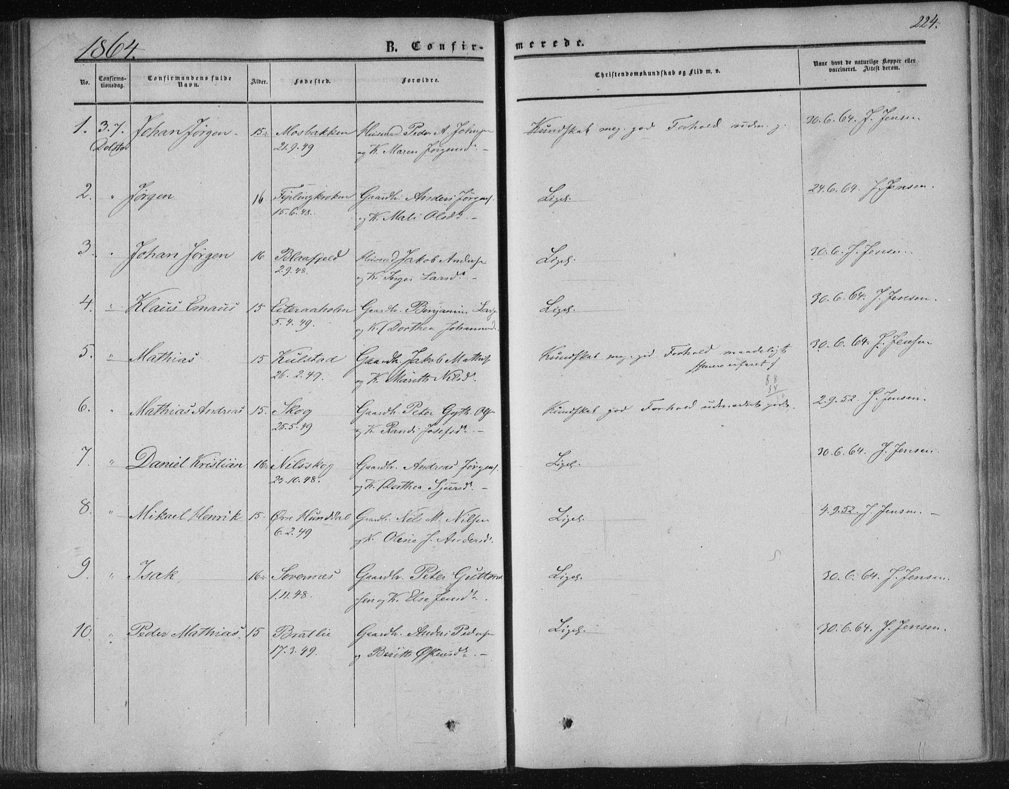 Ministerialprotokoller, klokkerbøker og fødselsregistre - Nordland, AV/SAT-A-1459/820/L0293: Parish register (official) no. 820A14, 1855-1865, p. 224